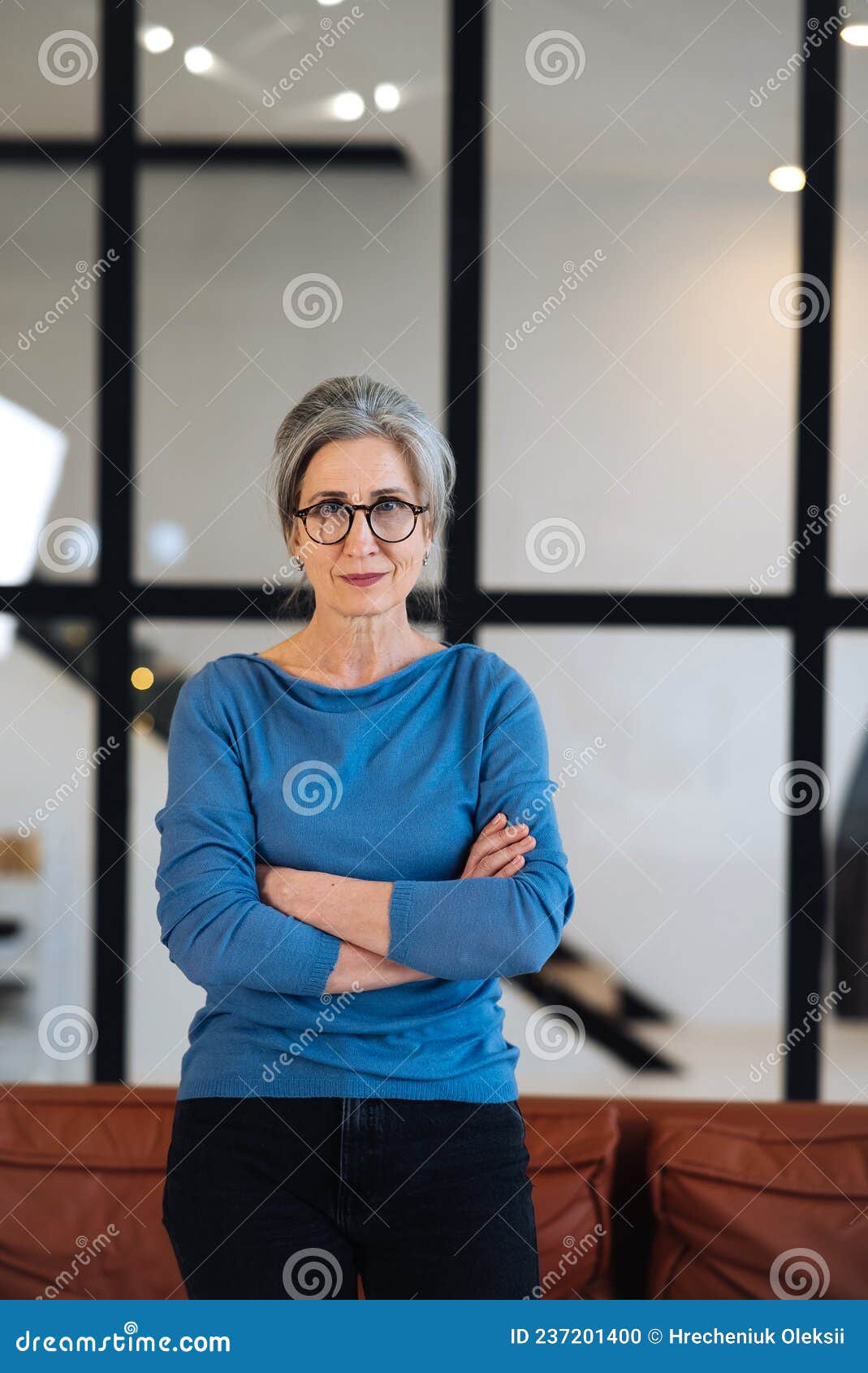 Serious Mature Woman with Her Head Held High Looking at Camera Stock