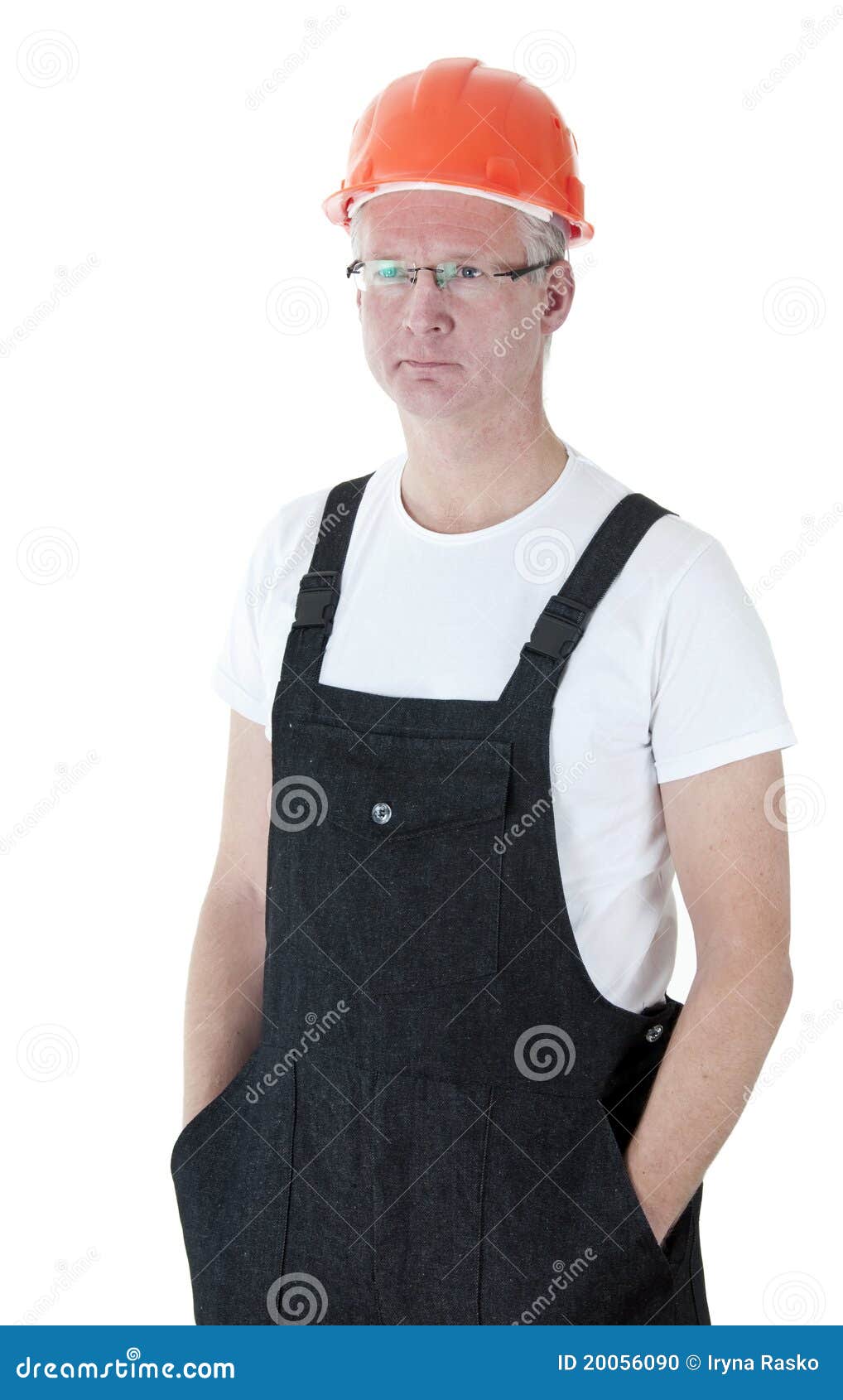 Serious Mature Worker In Hard Hat And Glasses Stock Photo Image of