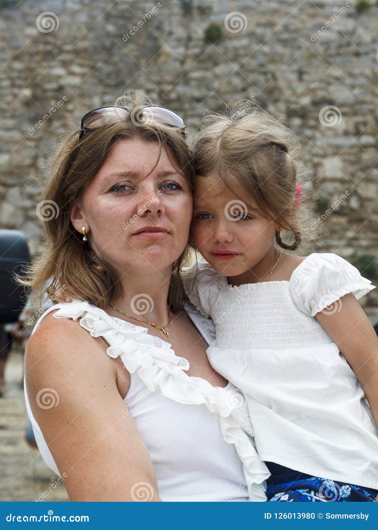 Strict Mother Scolding Upset Little Daughter For Bad Marks Stock Image