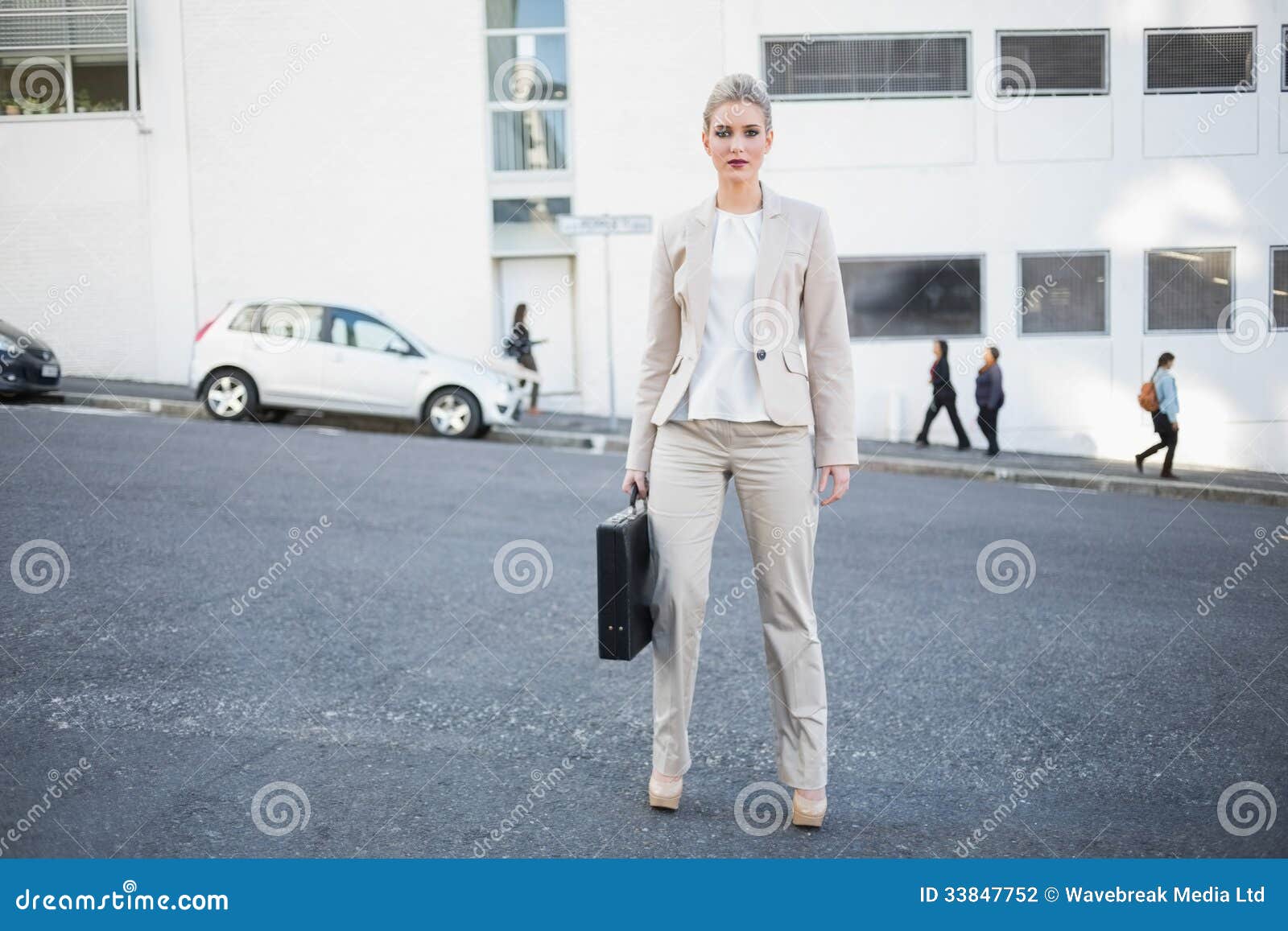 Serious Stylish Businesswoman Holding Briefcase Posing Stock Photo ...