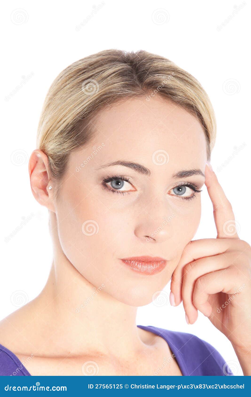 Serious Thinking Blonde Woman on White Stock Image - Image of concerned ...