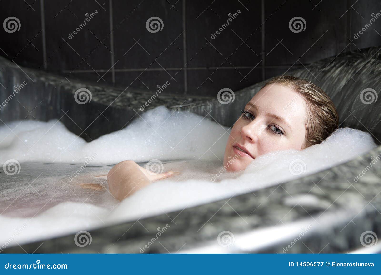 Serious Woman Enjoys The Bath Foam In The Bathtub Stock Image Image Of Lady Aroma 14506577 