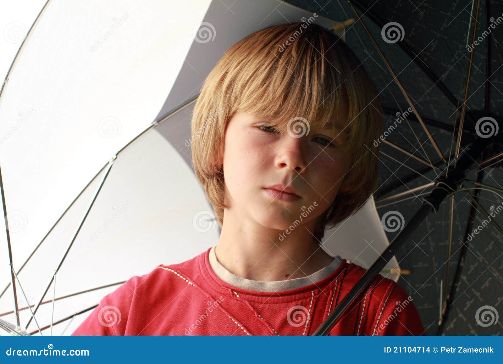 Seriouse Boy with Umbrellas Stock Photo Image of child, hold 21104714
