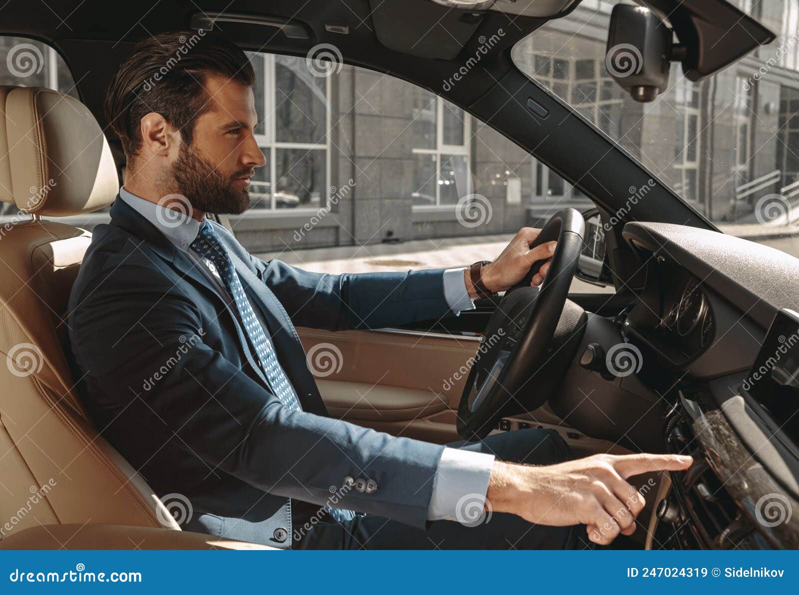 Seriously Male Entrepreneur in Formal Clothes Traveling by Automobile ...