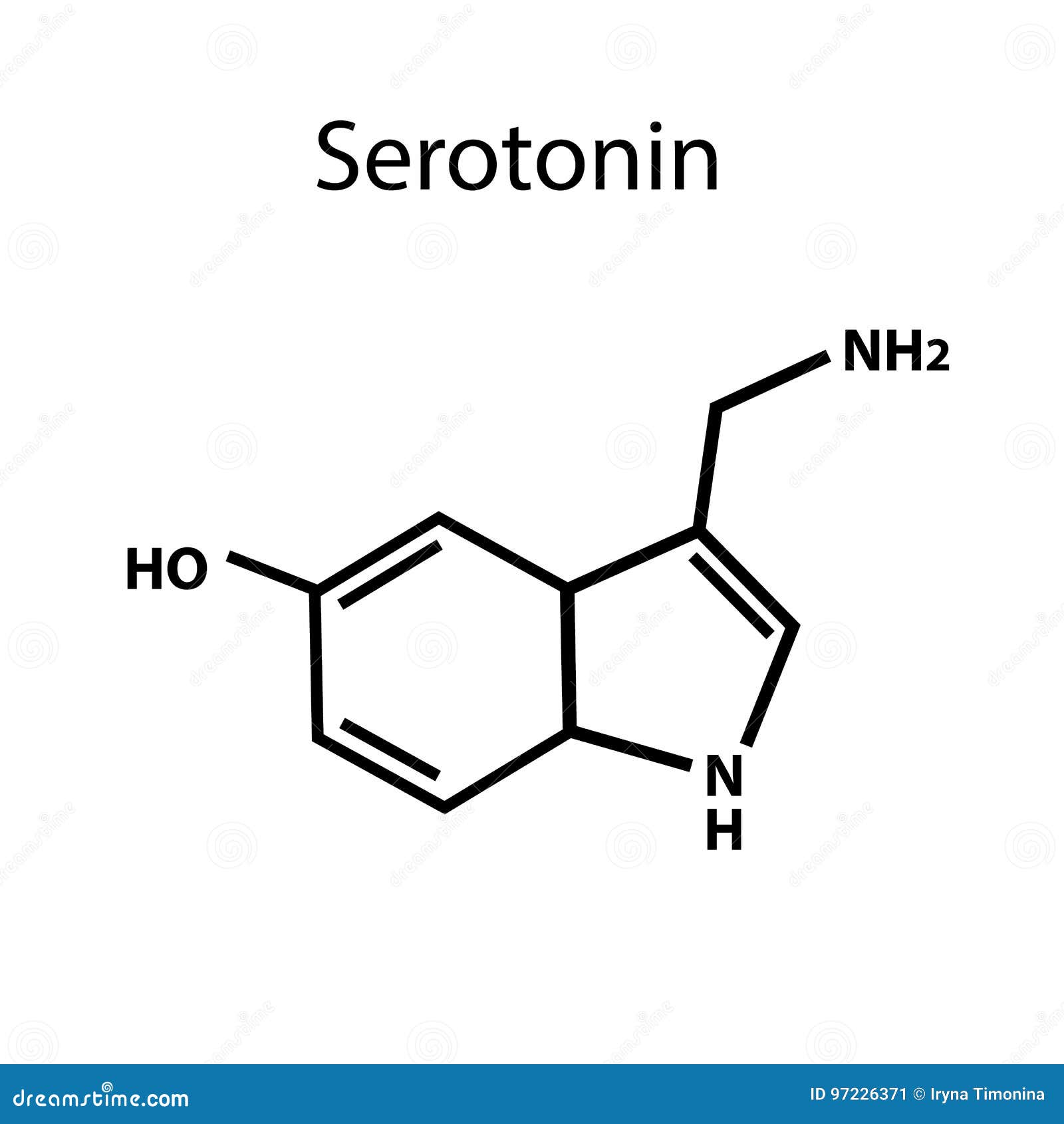 Serotonin Hormone Structural Chemical Formula Cartoon Vector .