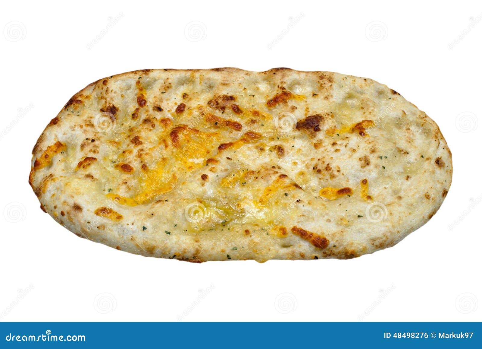 Serowy płaski chleb. Cheese flat bread with herbs on an isolated white background with a clipping path