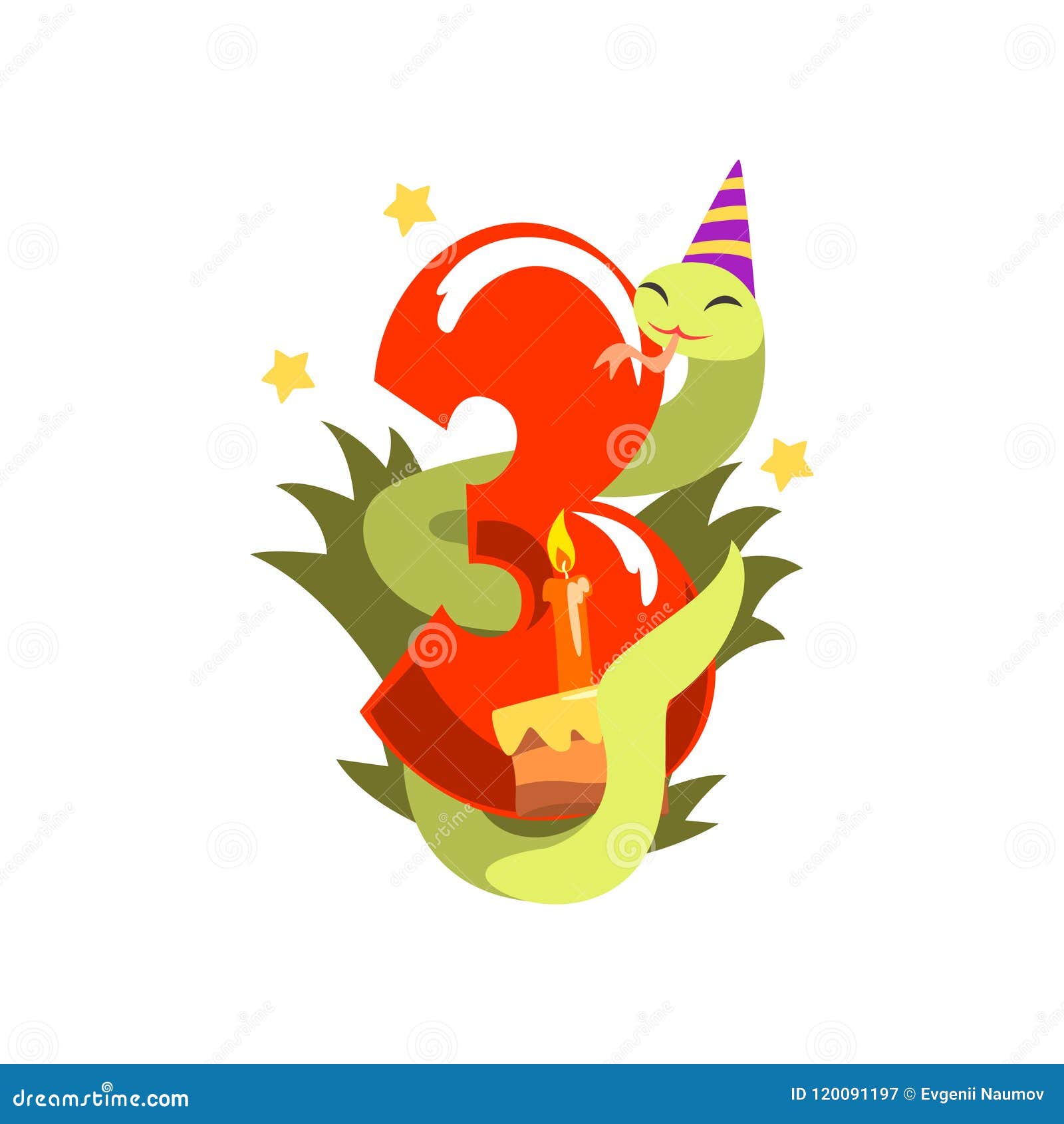 Serpent Drole Dans Le Chapeau De Partie Et Numero Trois Joyeux Anniversaire Nombre D Anniversaire Avec Le Vecteur Animal Mignon Illustration De Vecteur Illustration Du Dans Animal