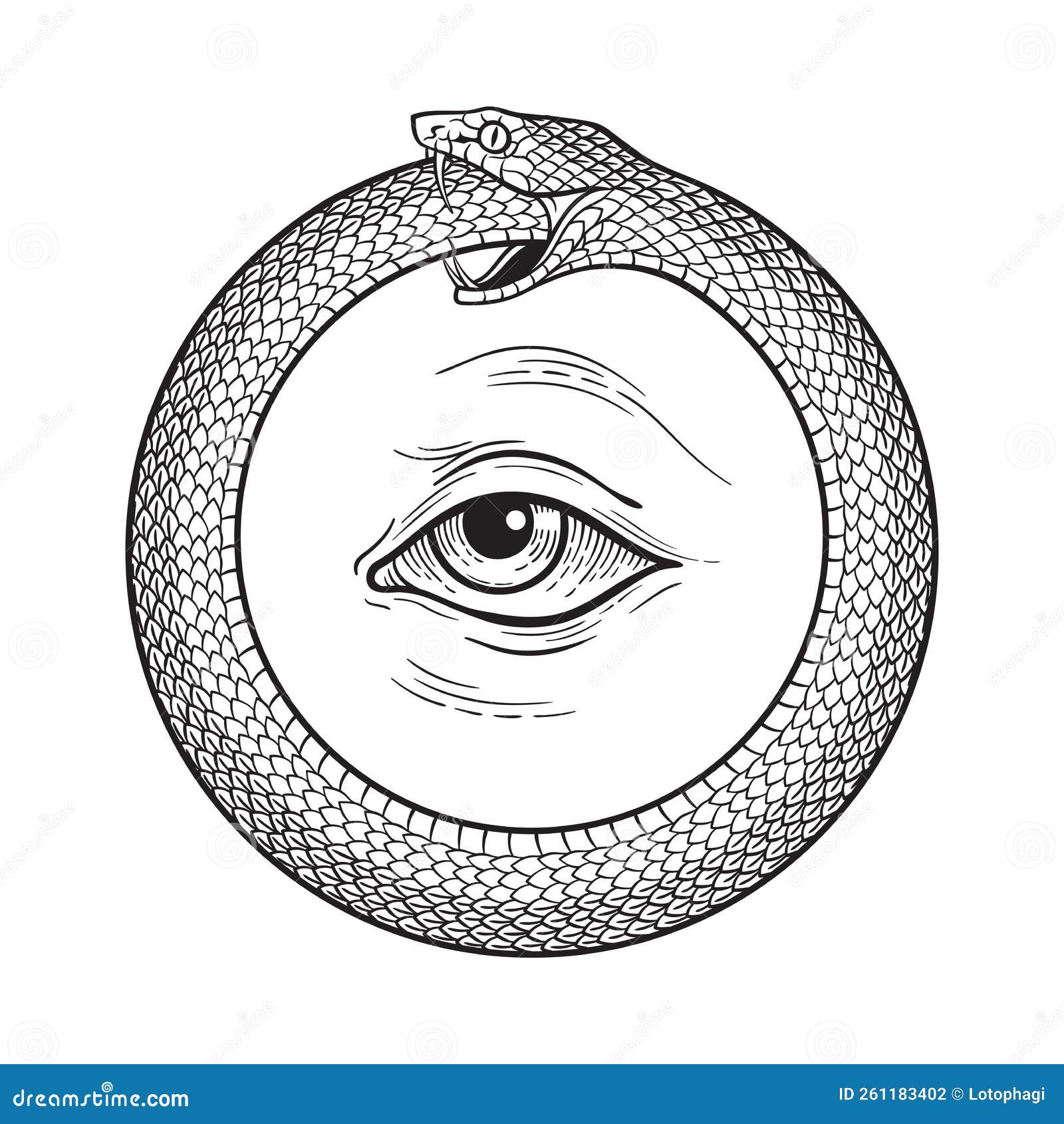 Serpiente De Orroboros O Uroboros Consumiendo Su Propia Cola Y Ojo De