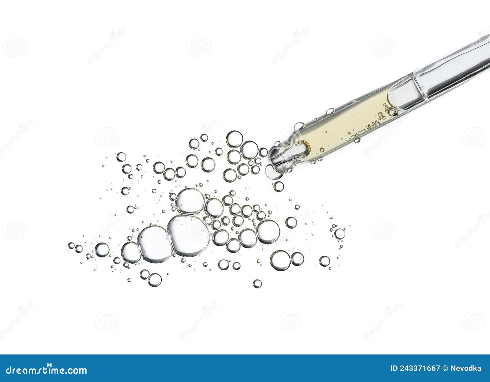 serum oil in pipette  on white background