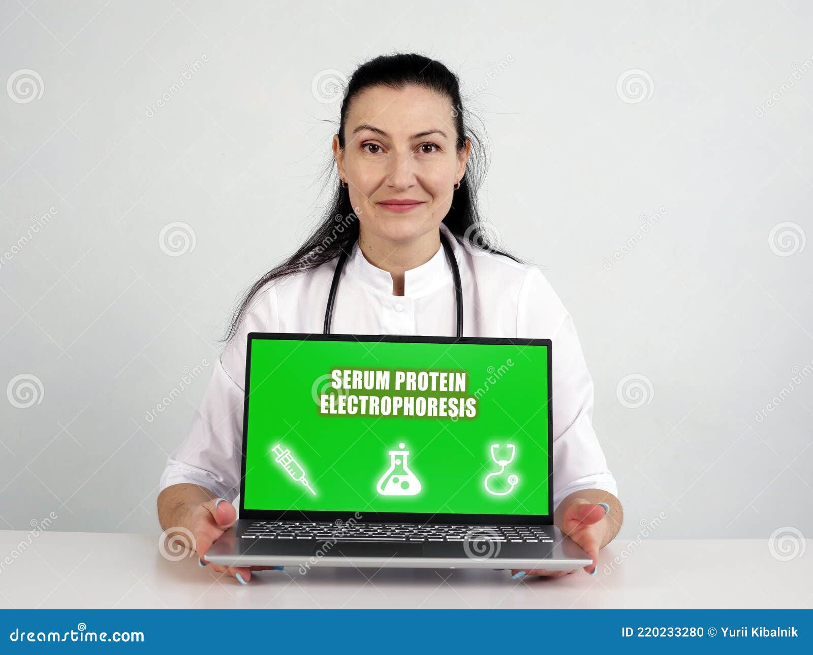 serum protein electrophoresis spe text in search bar. internistlooking for something at laptop