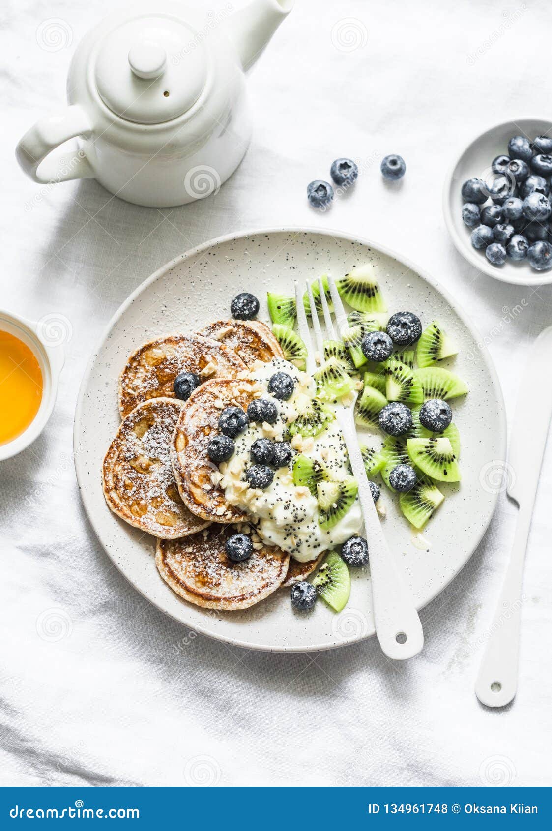 Served Breakfast or Dessert - Whole Wheat Pancakes with Greek Yogurt ...