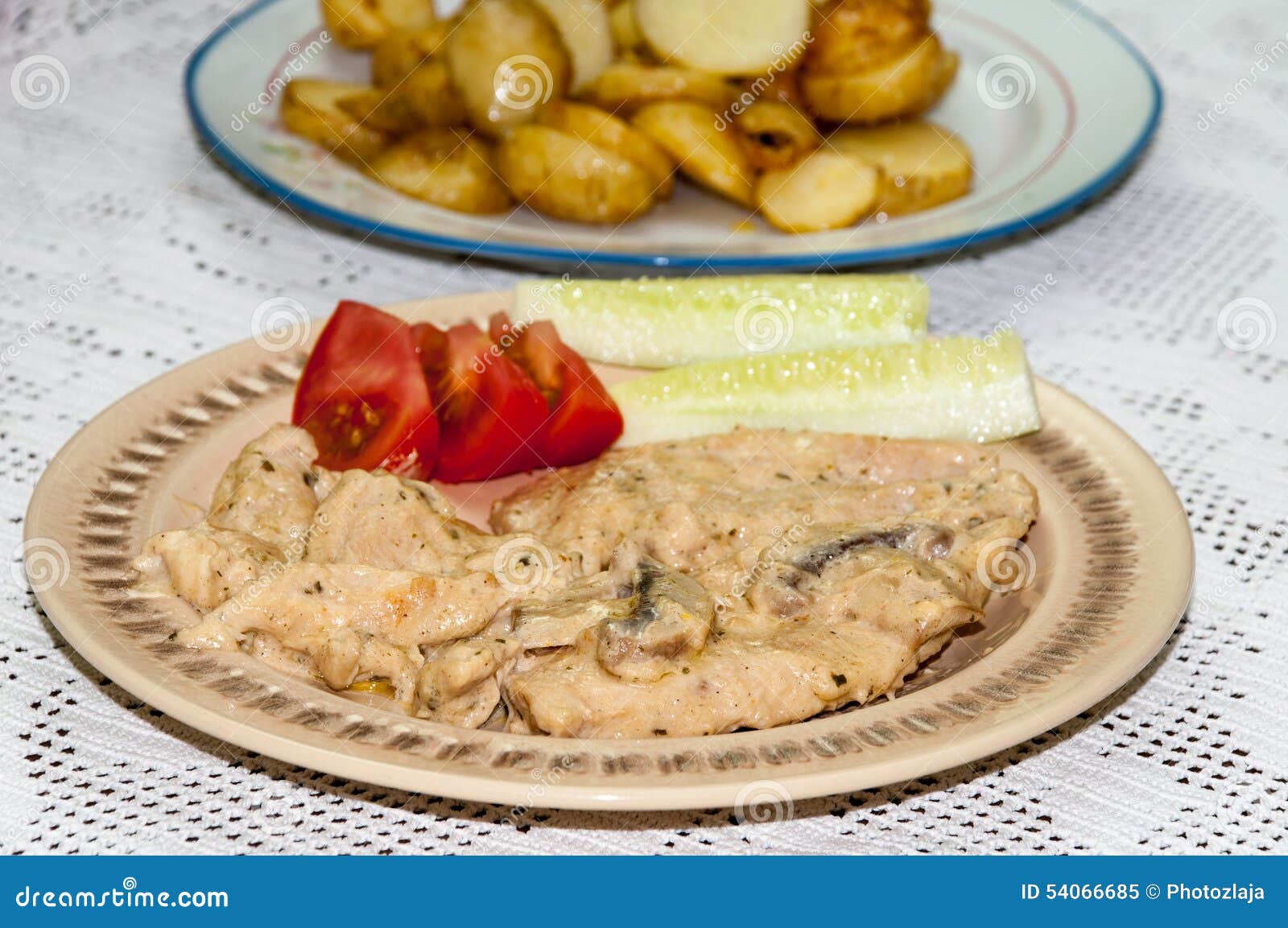 Served Chicken Breasts with Mushrooms and Salad Stock Image Image of