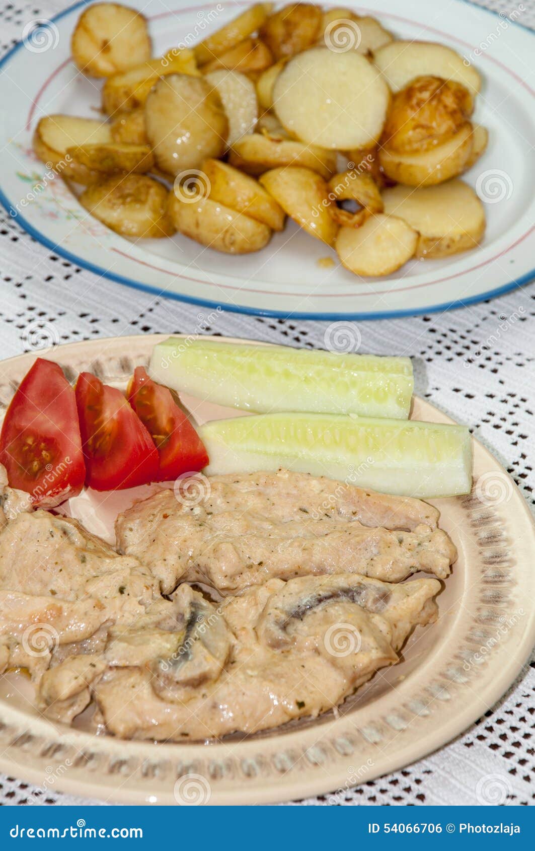 Served Chicken Breasts with Mushrooms and Salad Stock Photo Image of