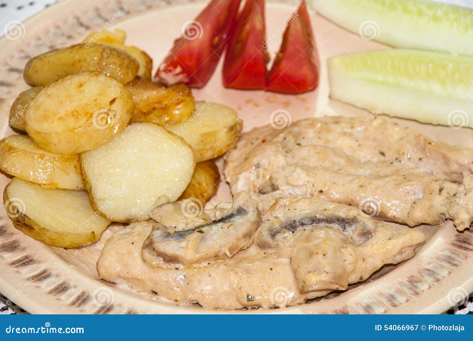 Served Chicken Breasts with Mushrooms and Salad Stock Image Image of