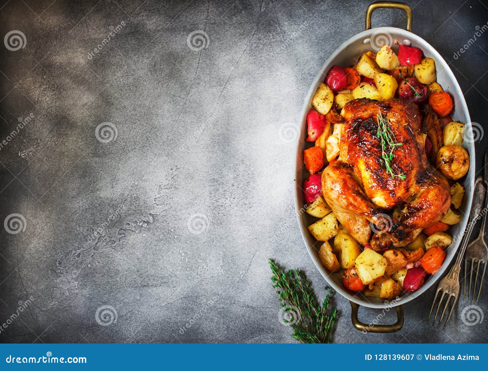 Served Roasted Thanksgiving Turkey With Vegetables On Grey ...