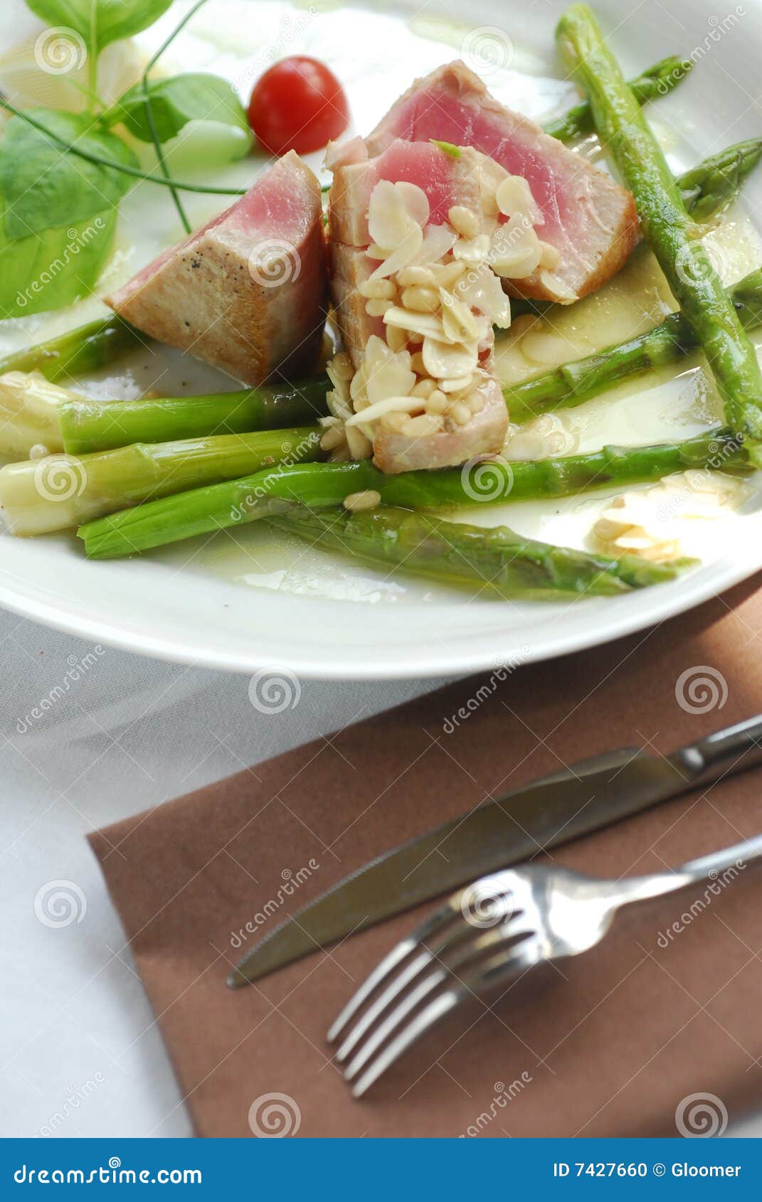 Served tuna with asparagus stock photo. Image of food 7427660