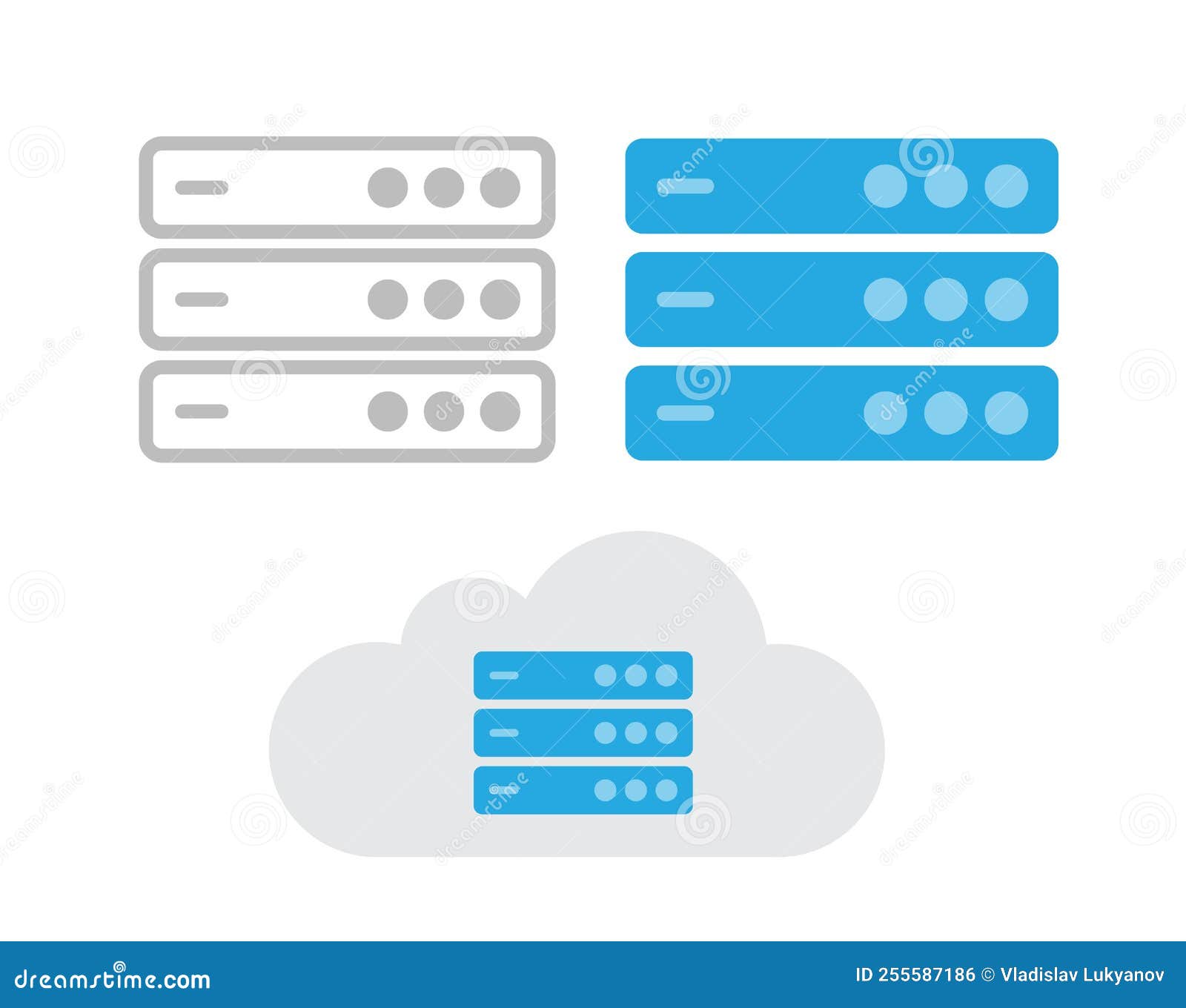 server icon cloud tech   or digital hardware storage data center system pictogram blue black  on white