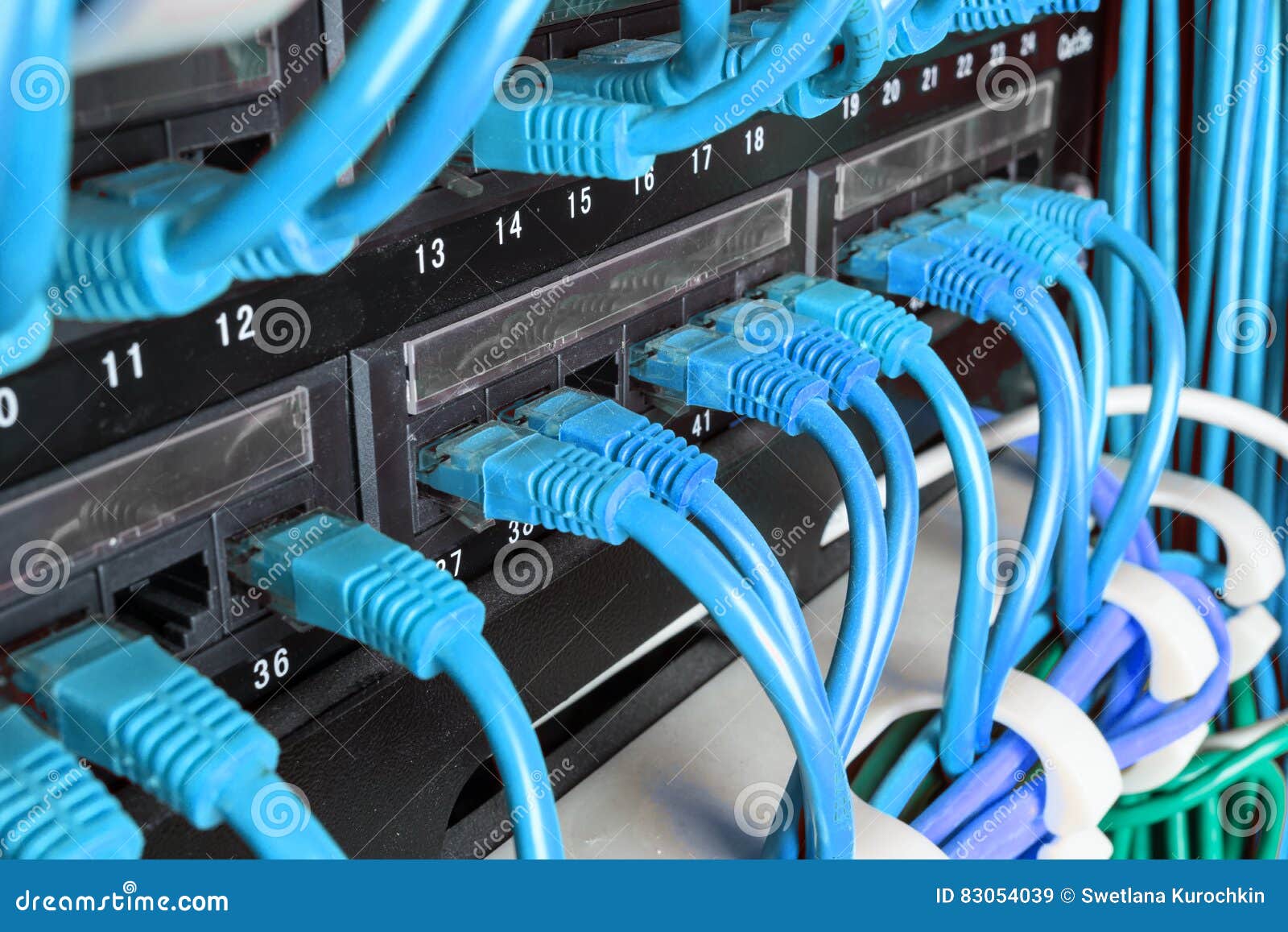Server Rack with Green Cables Stock Image Image of data, panel 83054039