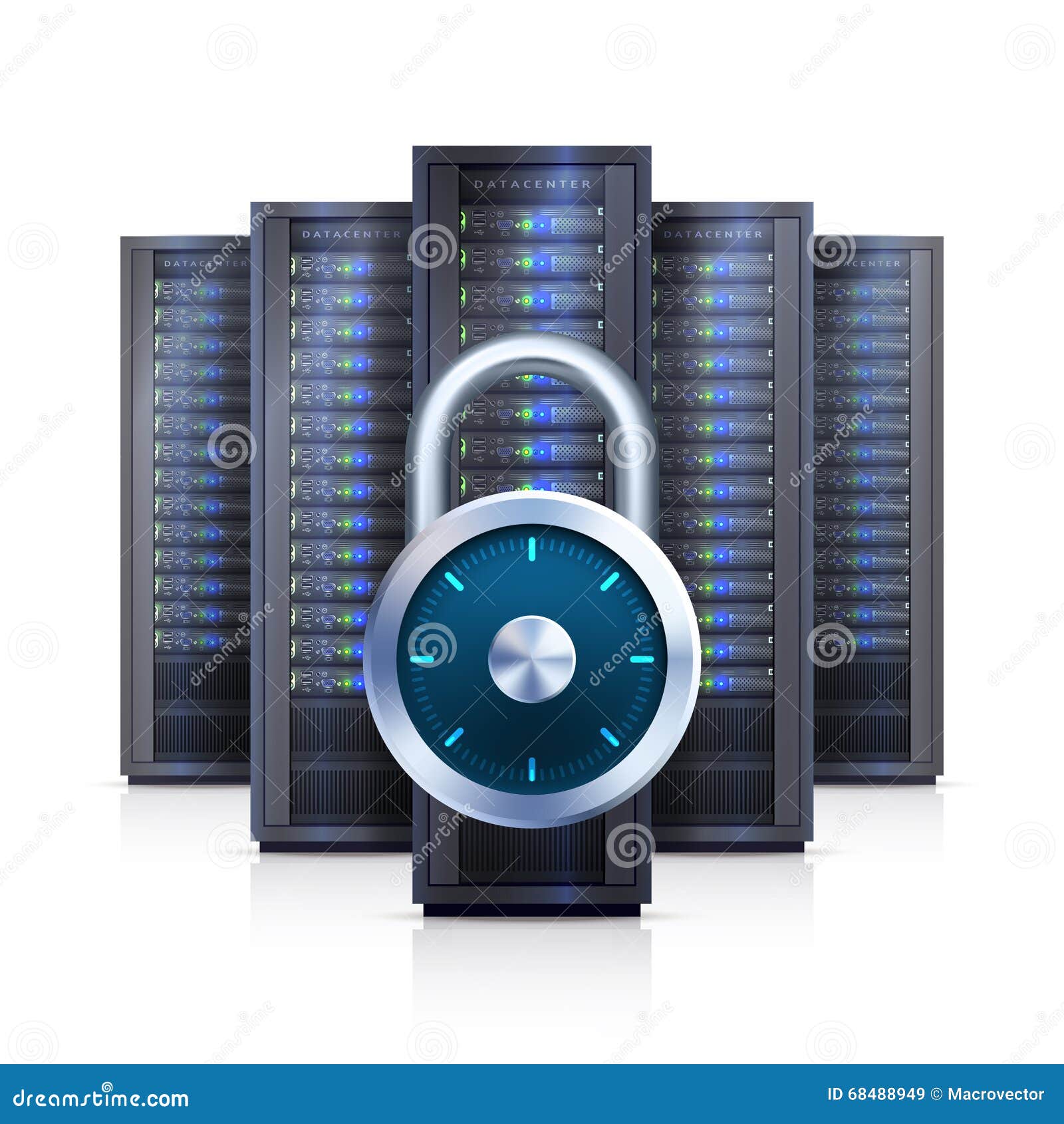 Server Rack Lock Realistic Isolated Illustration Stock Illustration