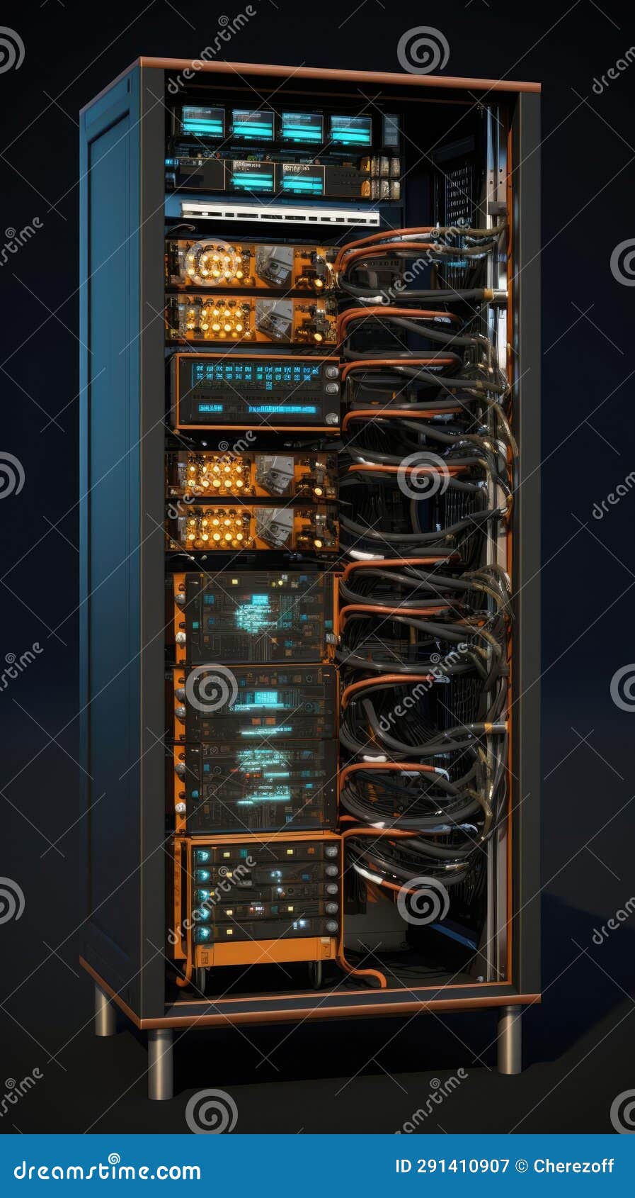 Server Racks with Equipment and Wires Stock Image Image of link