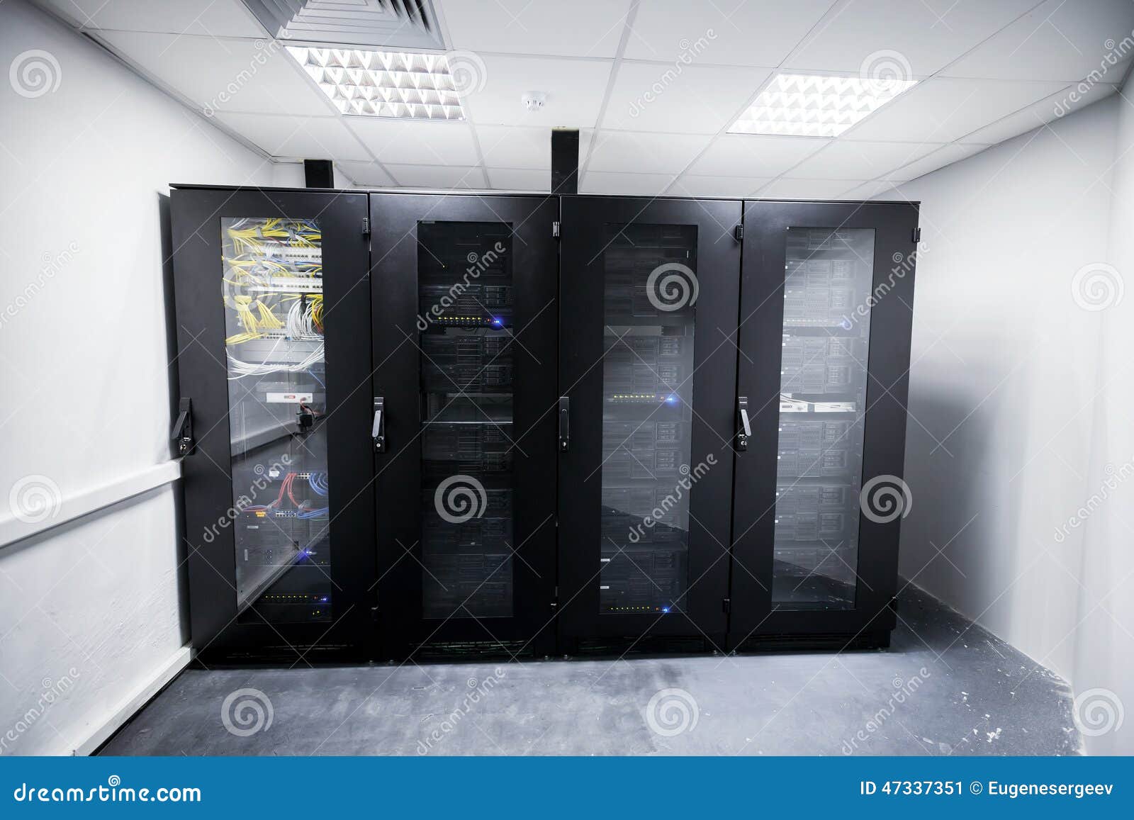 Server Room With Black Metal Computer Cabinets Stock Image Image