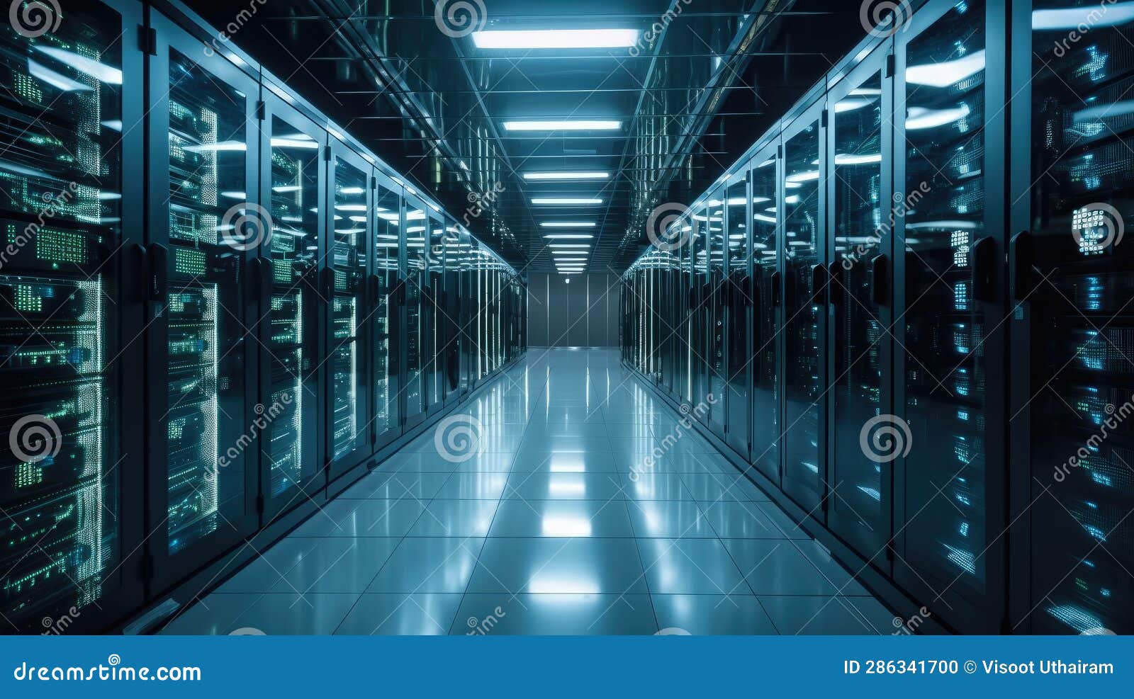Server Room in Building at Contemporary Office Stock Illustration
