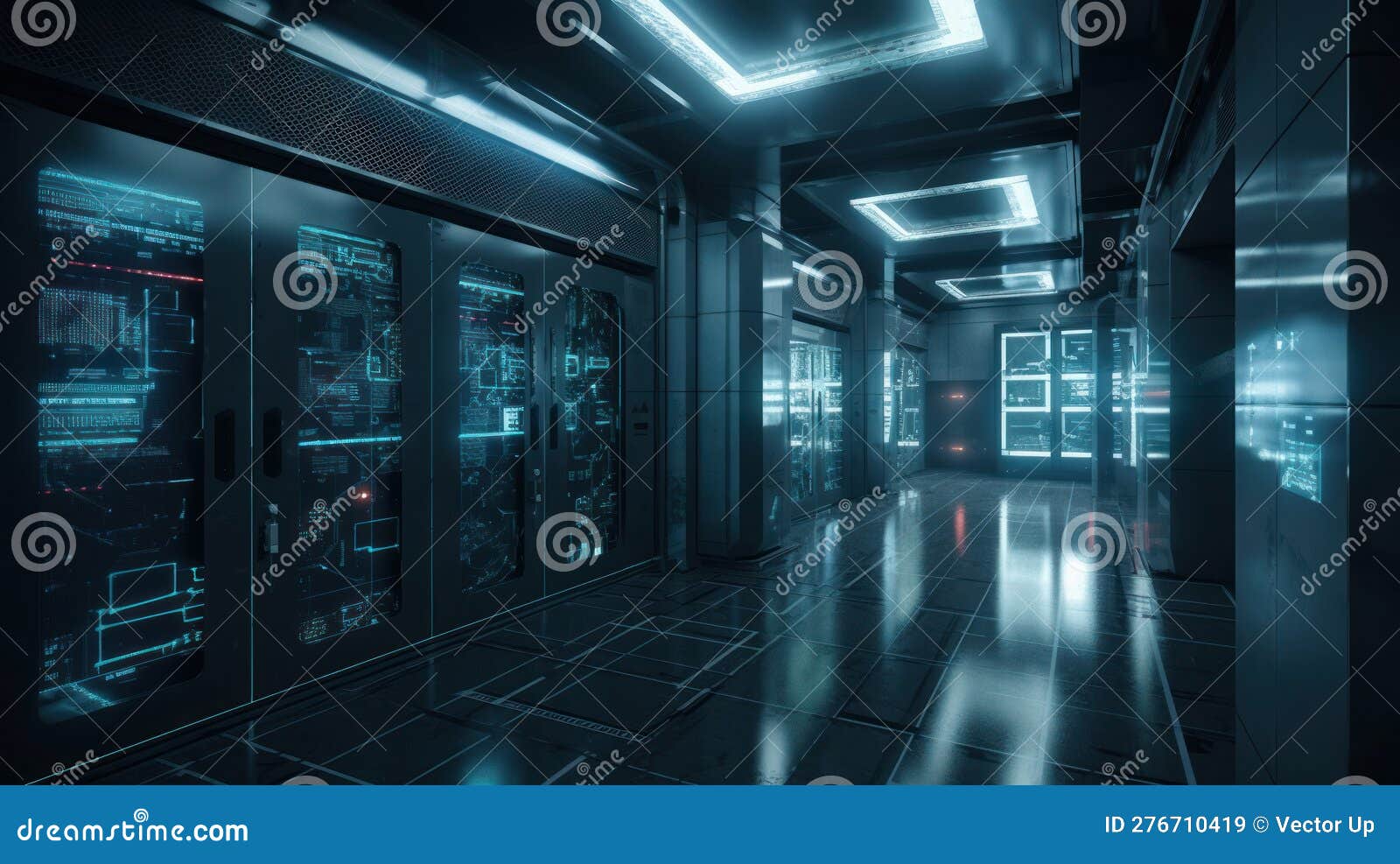 Server Room in Building. Generative AI Stock Illustration