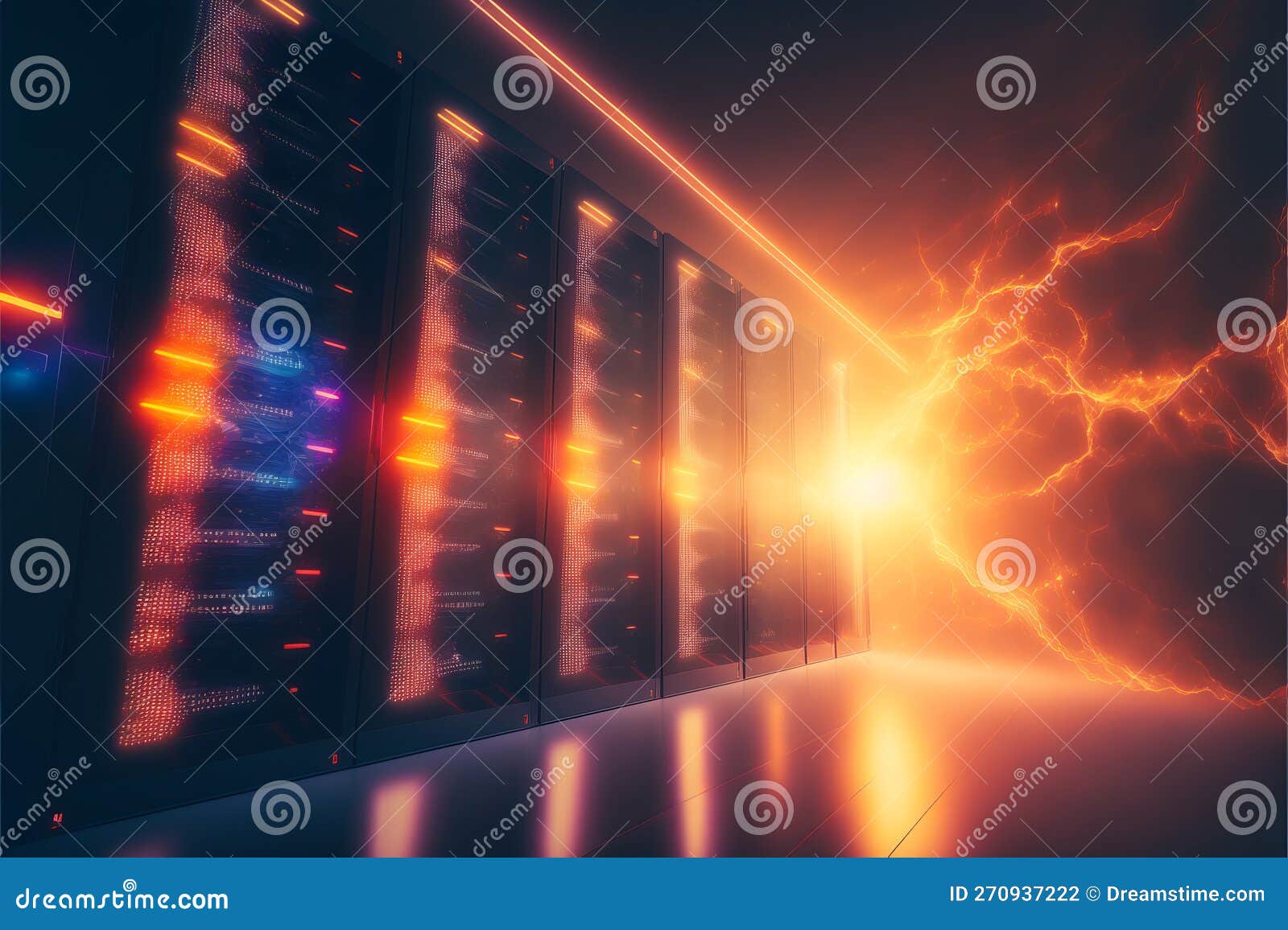 Server Room Data Center with Cinematic Lighting. Generative Ai Stock