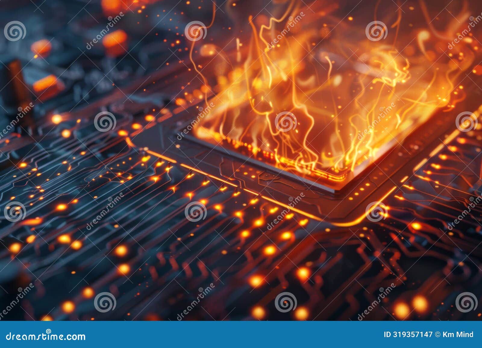 Server Room Fire And Overheating Circuit Board Stock Illustration 