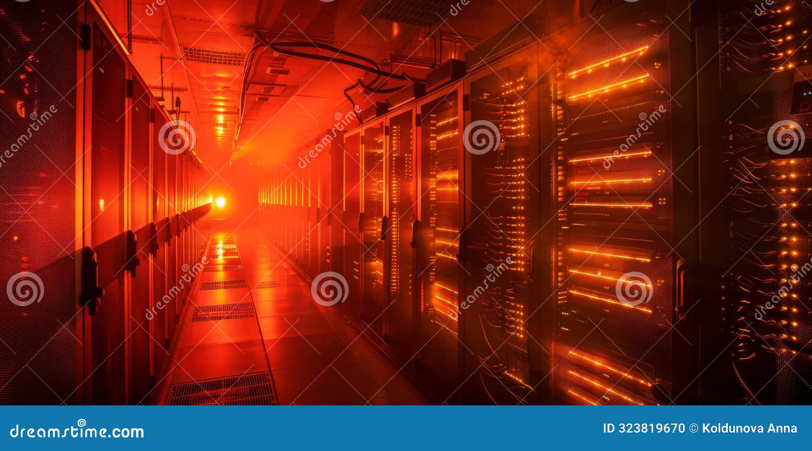 A Server Room with Overheating Equipment, Fans Working at Full Capacity