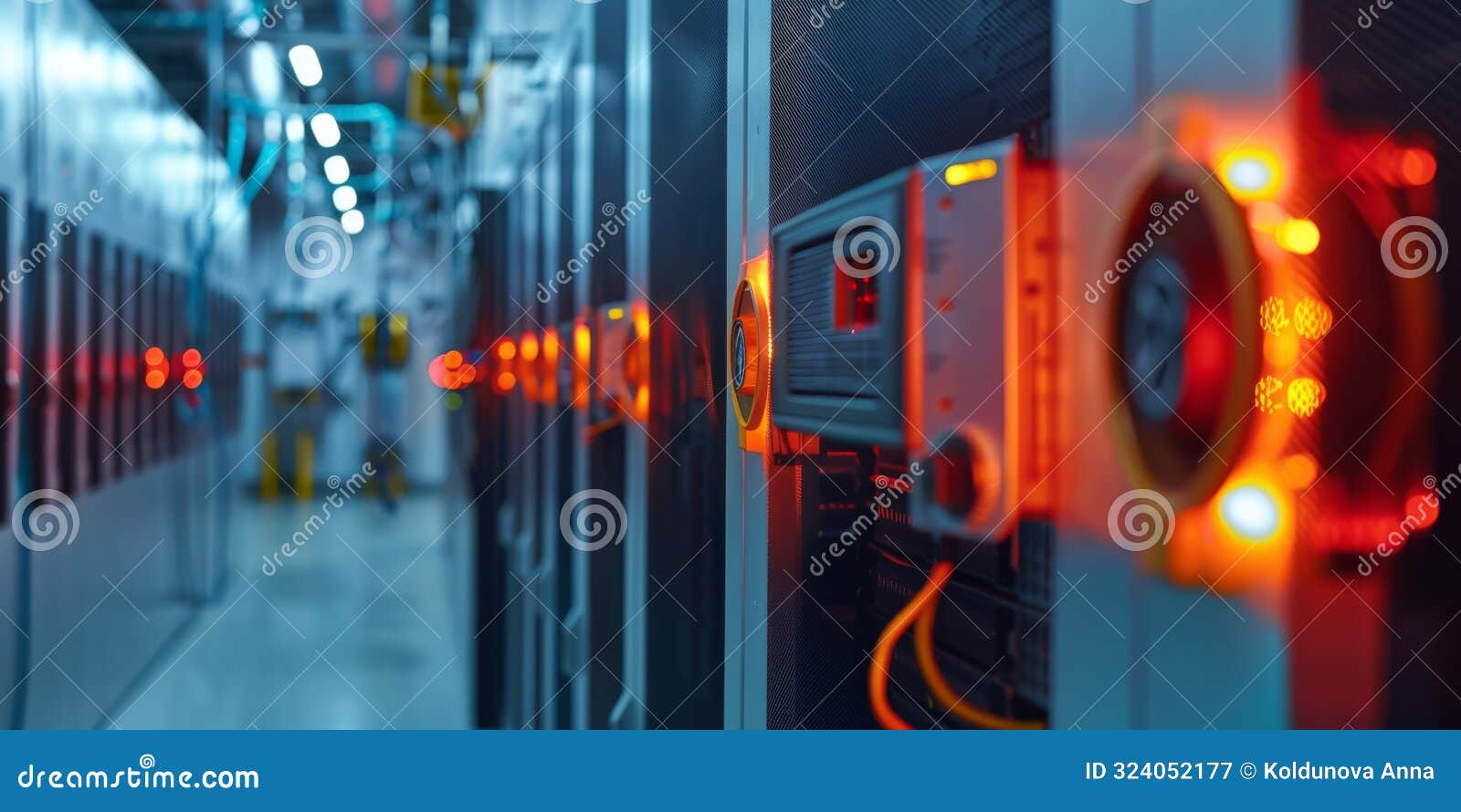 A Server Room with Overheating Equipment, Fans Working at Full Capacity