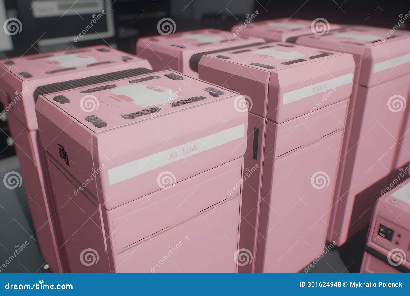 Server Room in Pink Colors. Modern Stock Photo