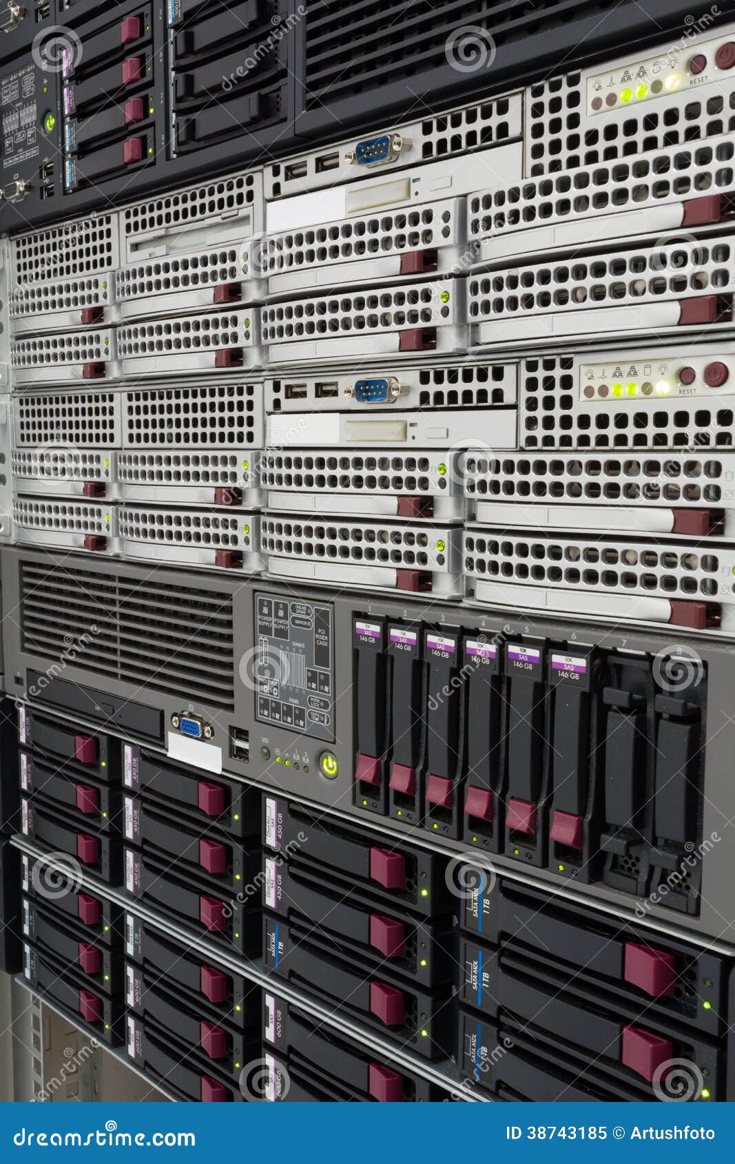 Servers Stack with Hard Drives in a Datacenter Stock Image Image of