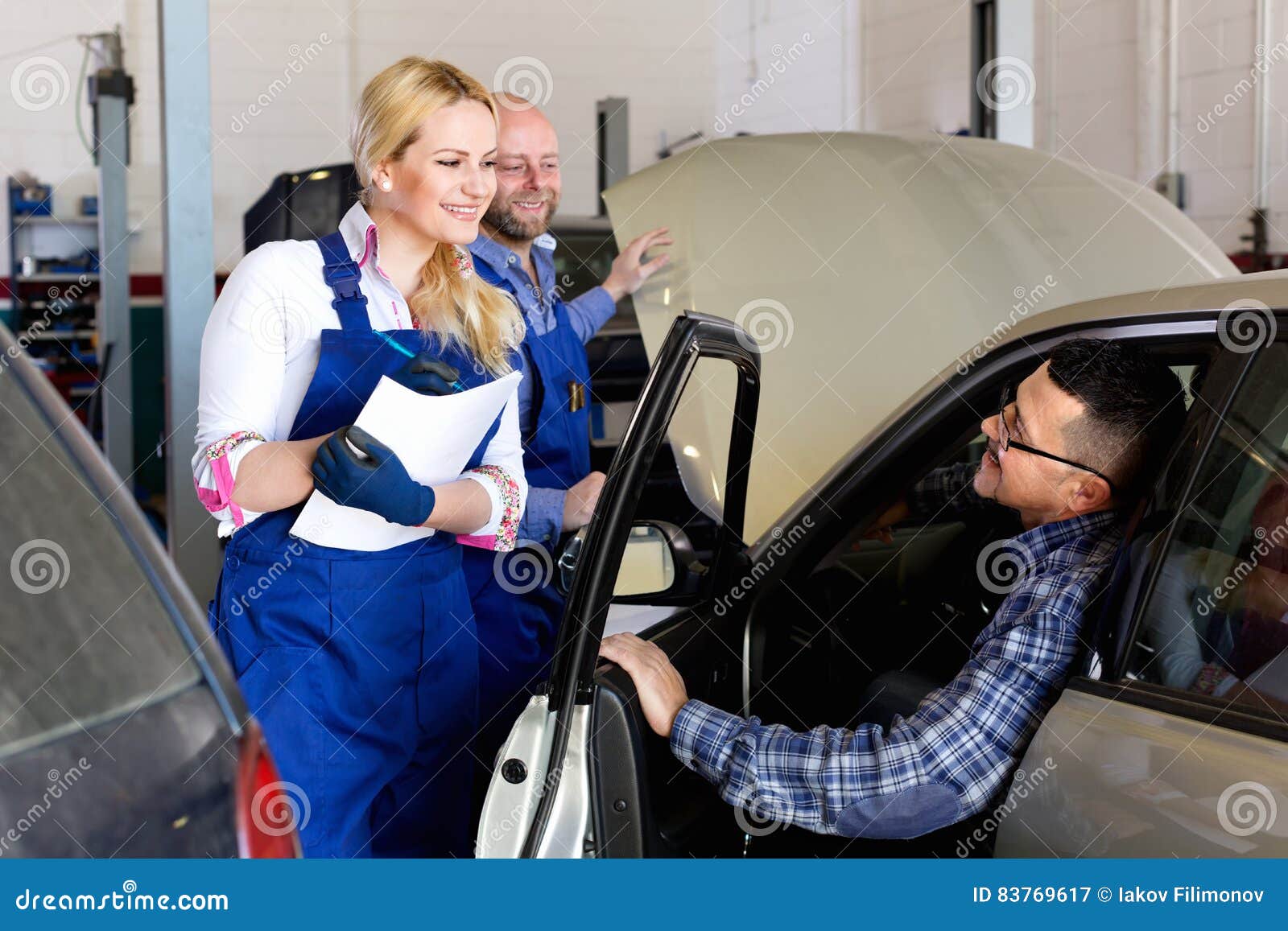 Service Crew and Driver Near Car Stock Image Image of caucasian