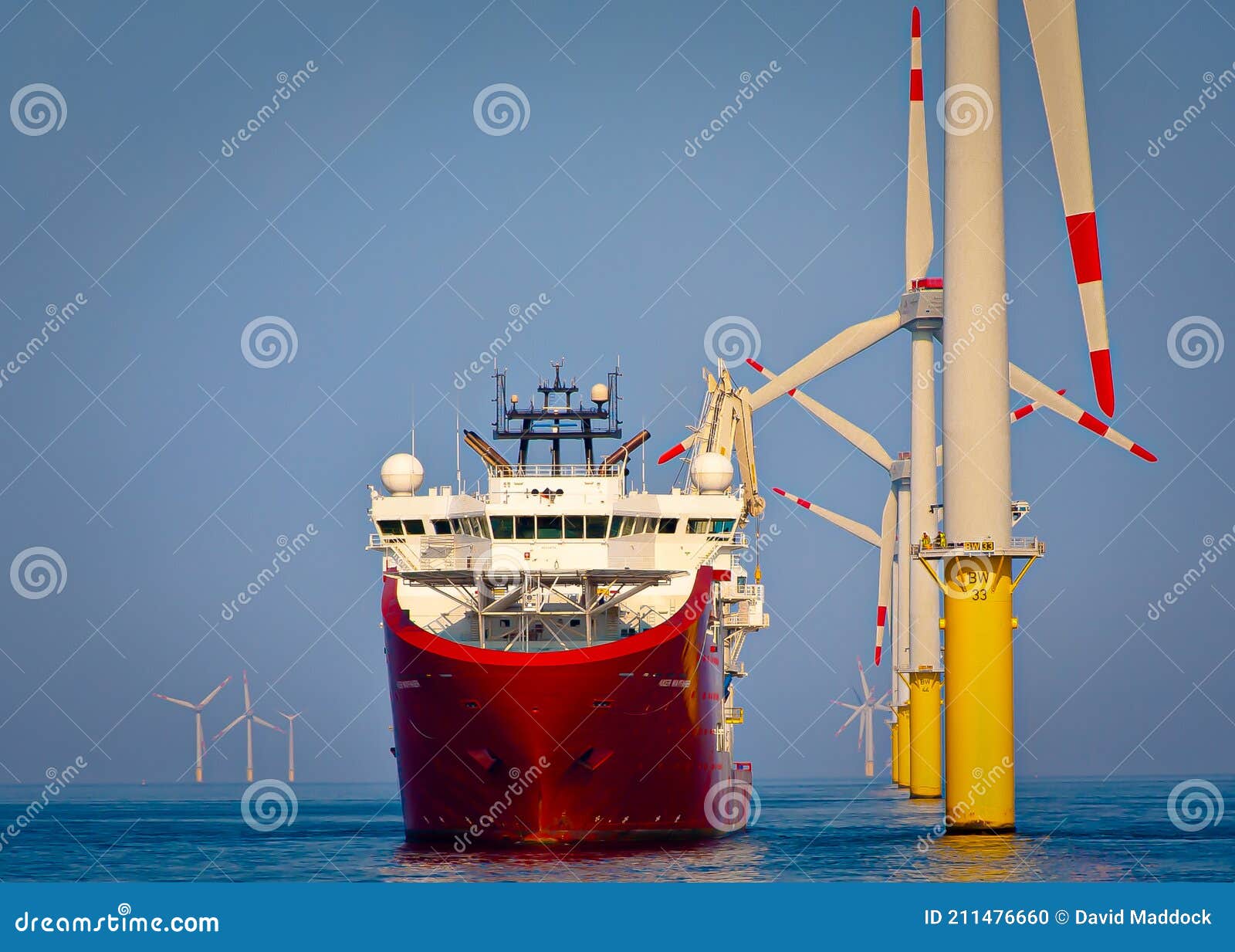 service operational vessel standing by offshore wind turbine