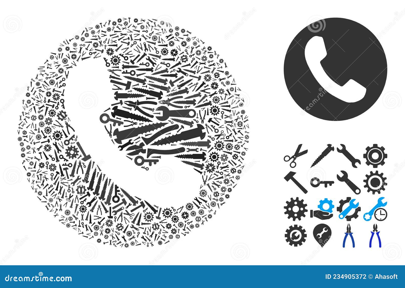Collage Phone Number of Industrial Tools Stock Vector Illustration of