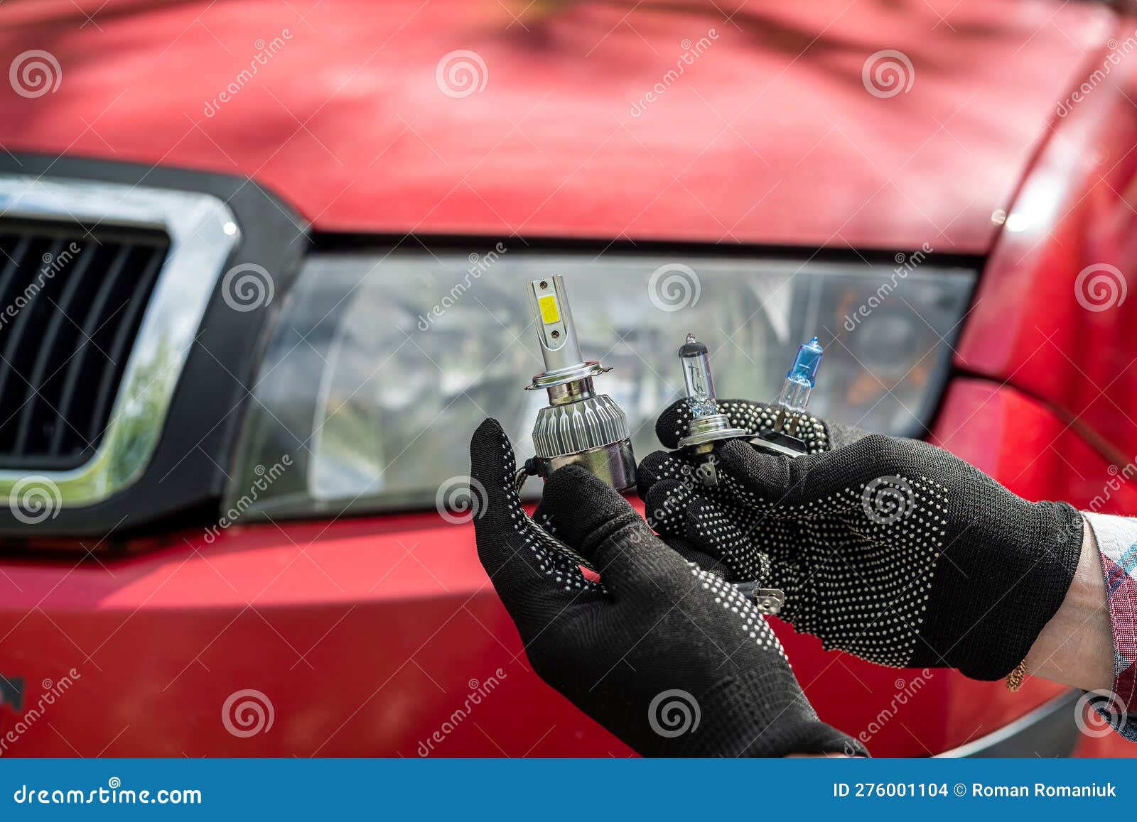 Service Replacement of a Halogen Car Headlight Bulb. Stock Photo Image of hand, auto 276001104