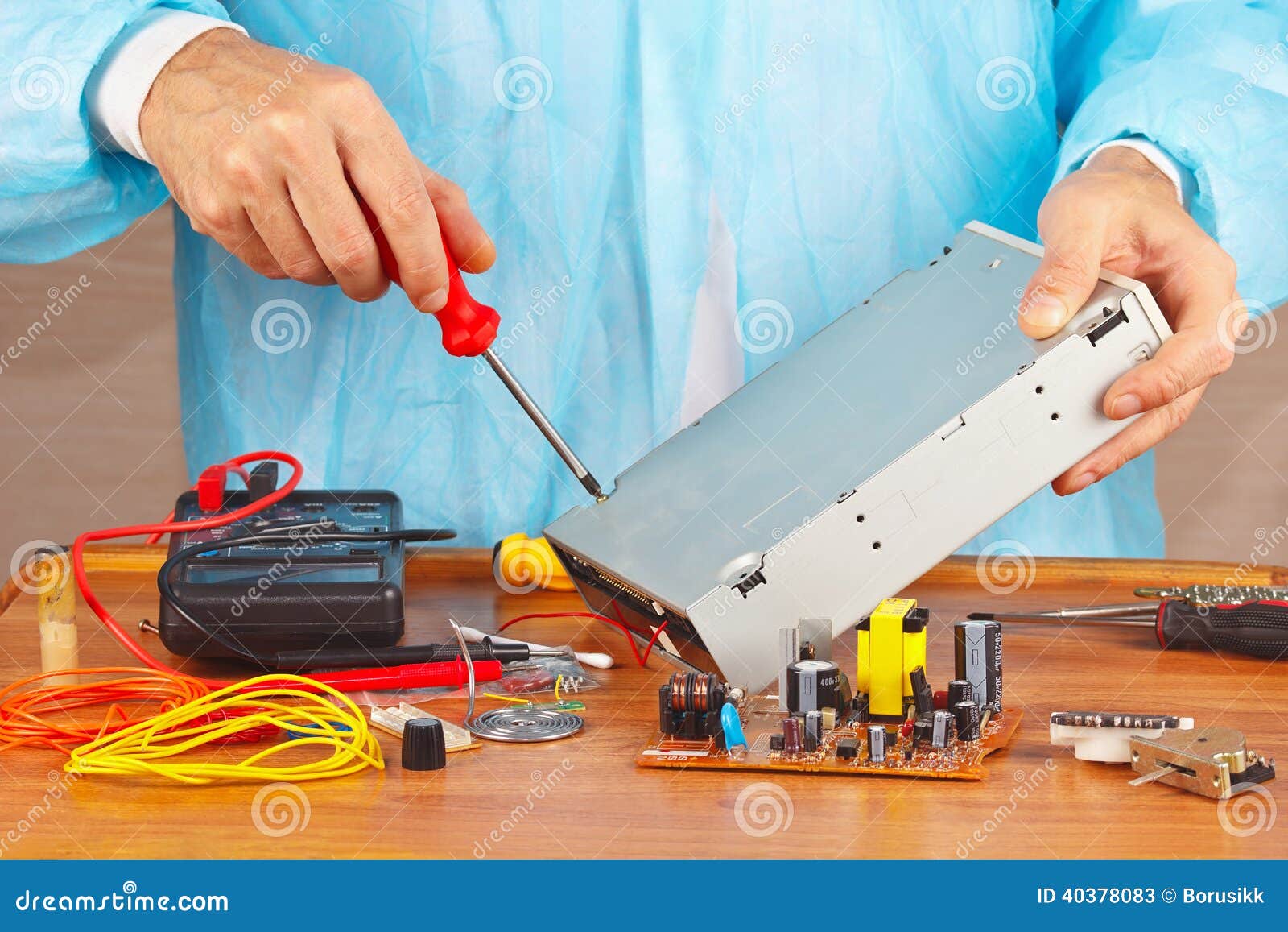 Serviceman Parses Electronic Device for Repair in Service Stock Image Image of