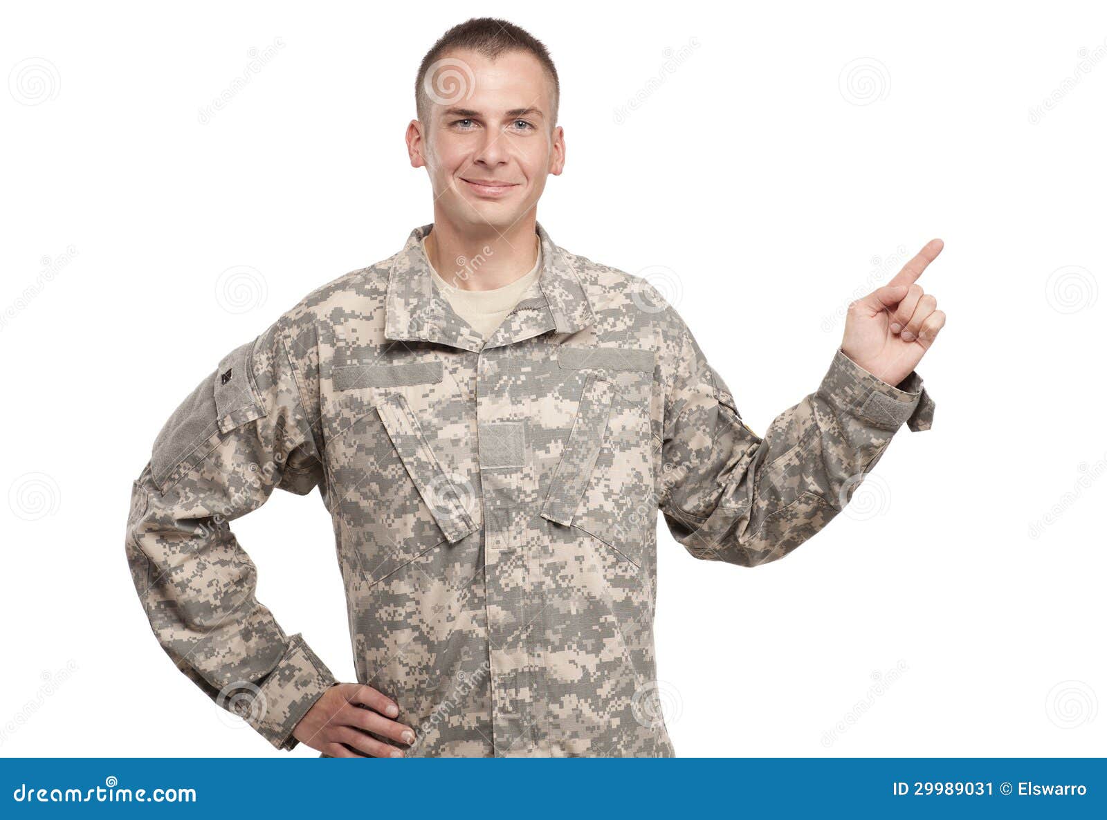 Happy Soldier pointing up stock image. Image of navy 29989031