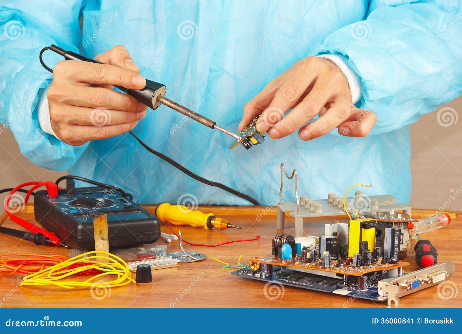 Serviceman Solder Electronic Components of Device in Service