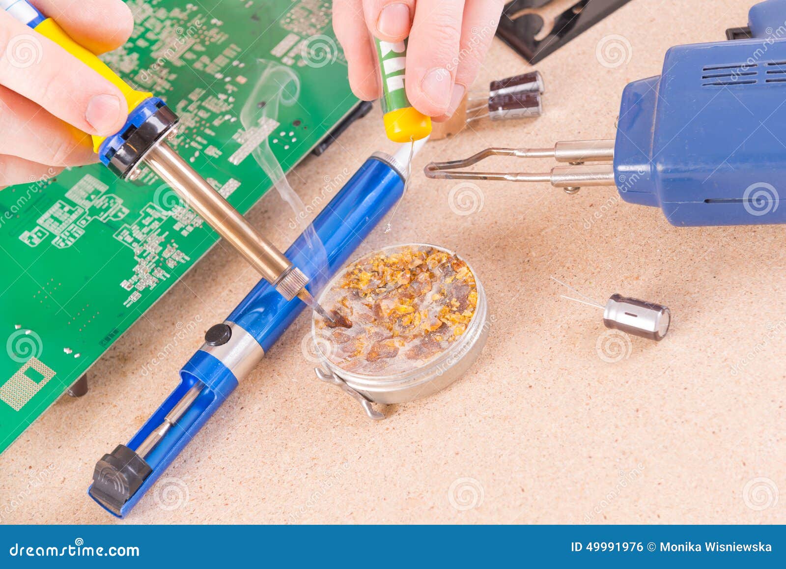 Serviceman Soldering on PCB Stock Photo Image of examining, equipment