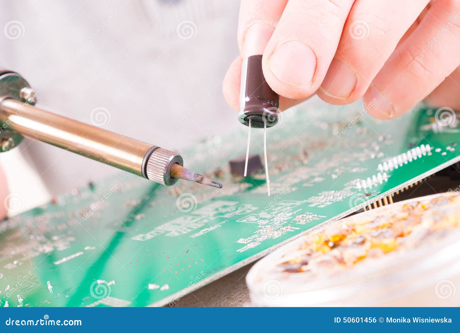 Serviceman Soldering on PCB Stock Photo Image of hardware, repairman