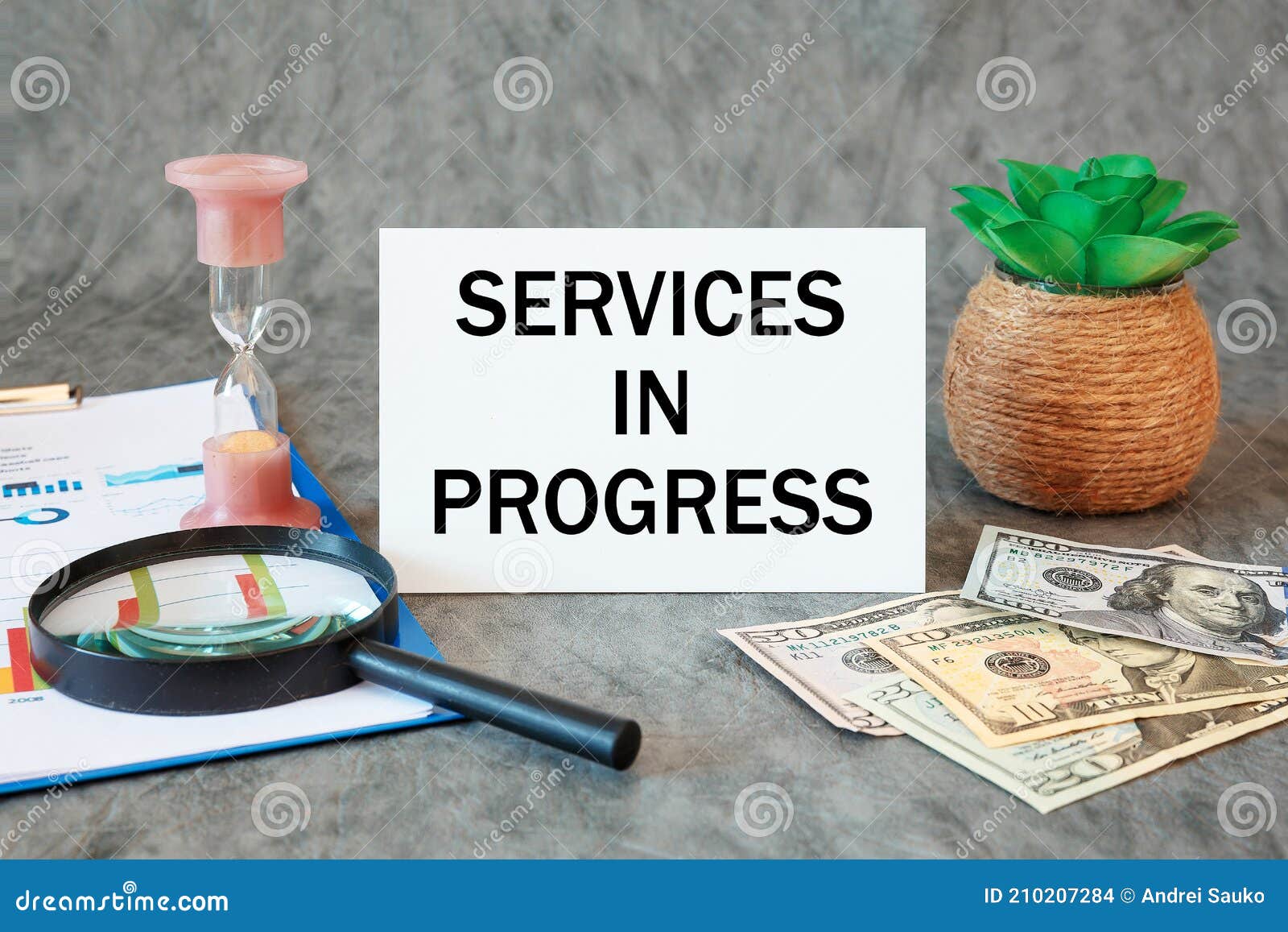 Services in Progress is Written in a Document on the Office Desk, Money