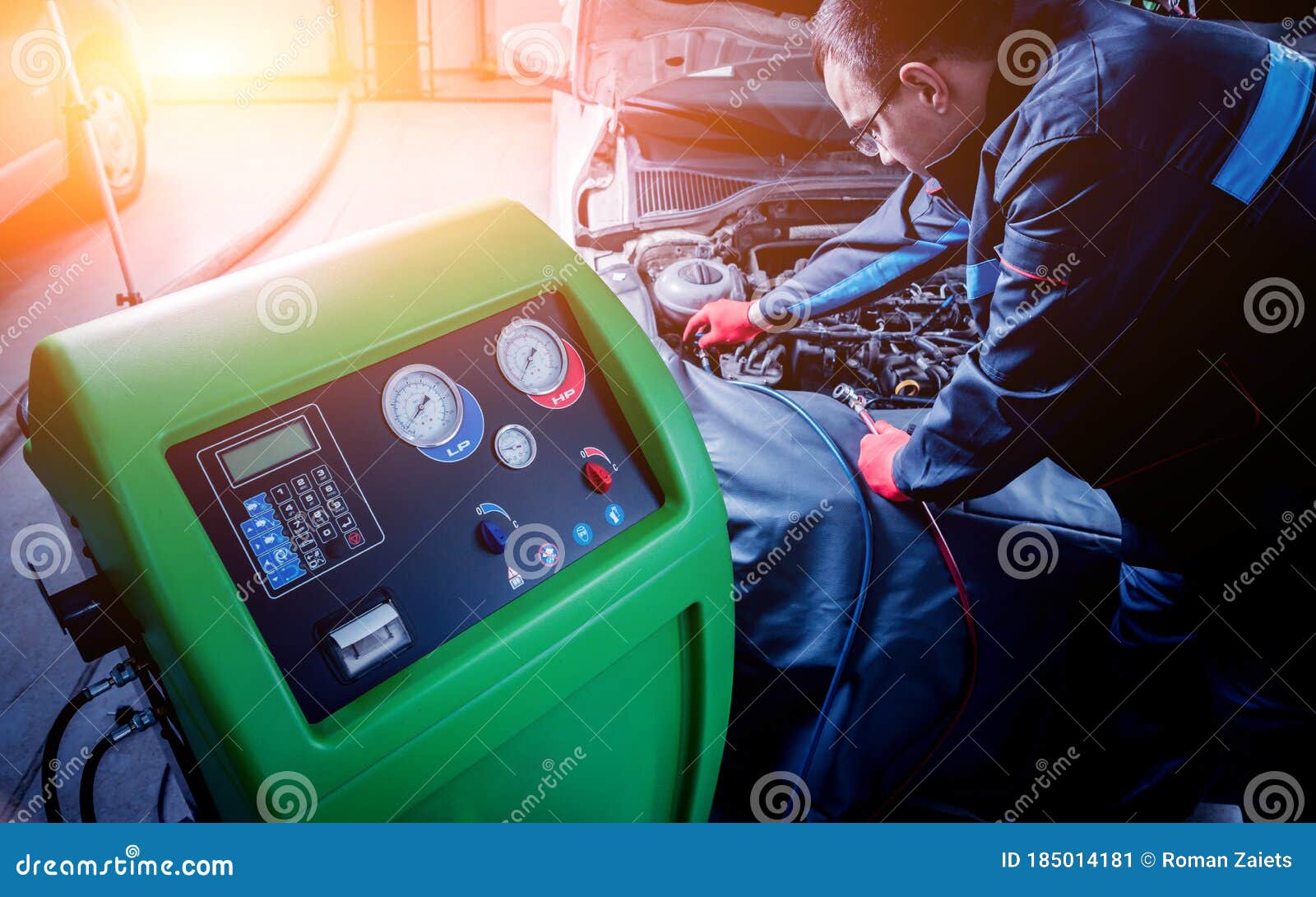 Servicing Car Air Conditioner. Service Station Stock Image Image of