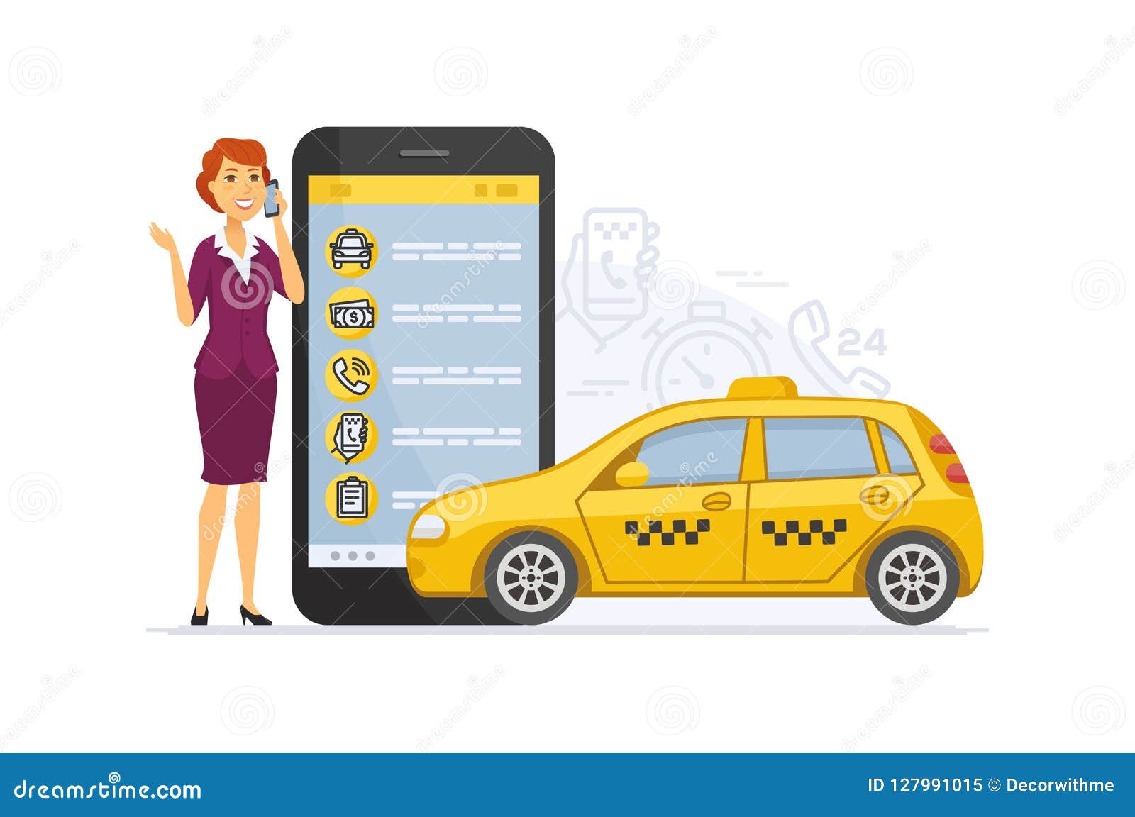 Servicio Del Taxi - Ejemplo Moderno Del Personaje De Dibujos Animados Del  Vector Ilustración del Vector - Ilustración de orden, servicio: 127991015