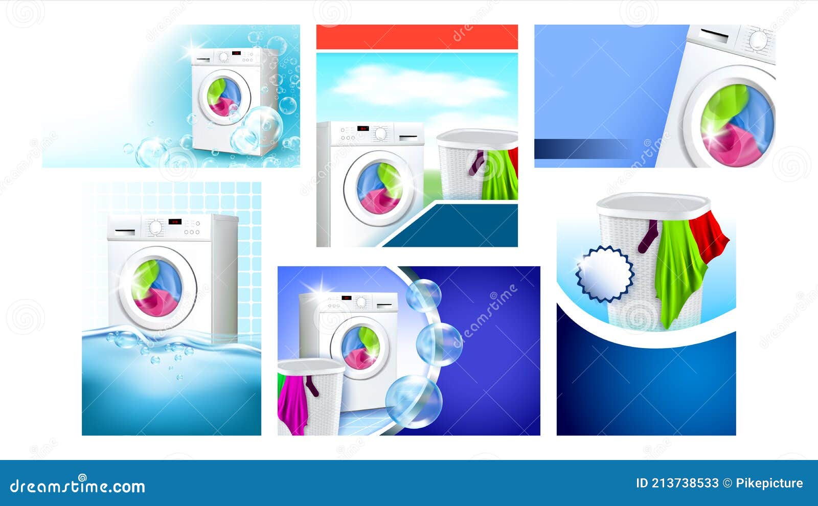 Servicios De Lavandería Publicidad Carteles Set Vector Ilustración Stock de  ilustración - Ilustración de equipo, lavadero: 213738533