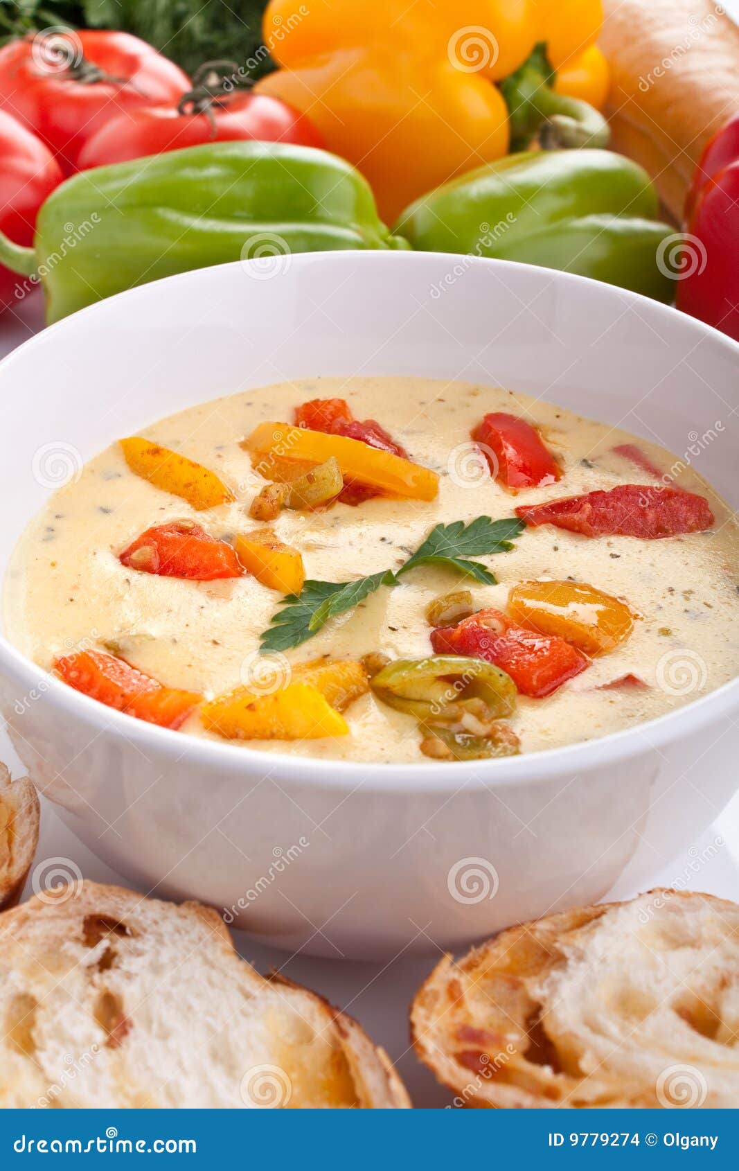 Serving of Cheese and Vegetable Cream Soup Stock Photo Image of cuts