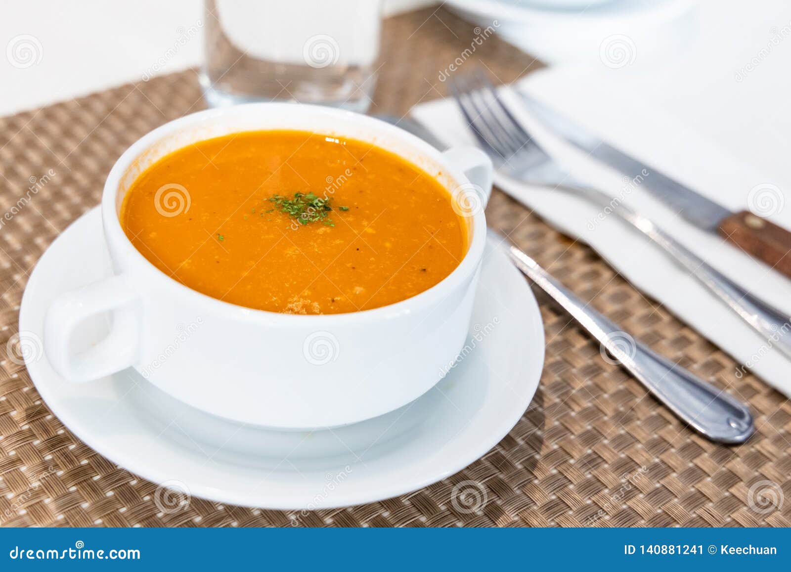 Serving of Creamy Tomato Soup at Restaurant Stock Image Image of