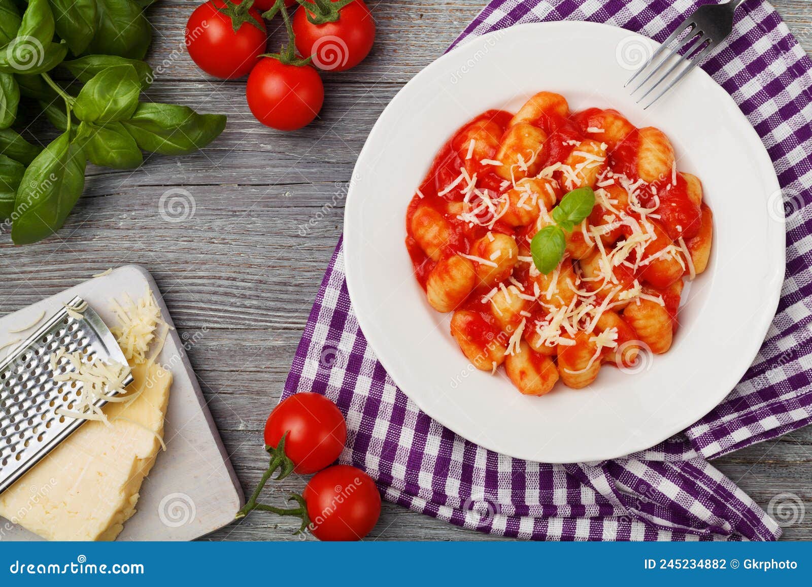 Serving Gnocchi in Tomato Sauce with Cheese Stock Photo Image of basil, homemade 245234882