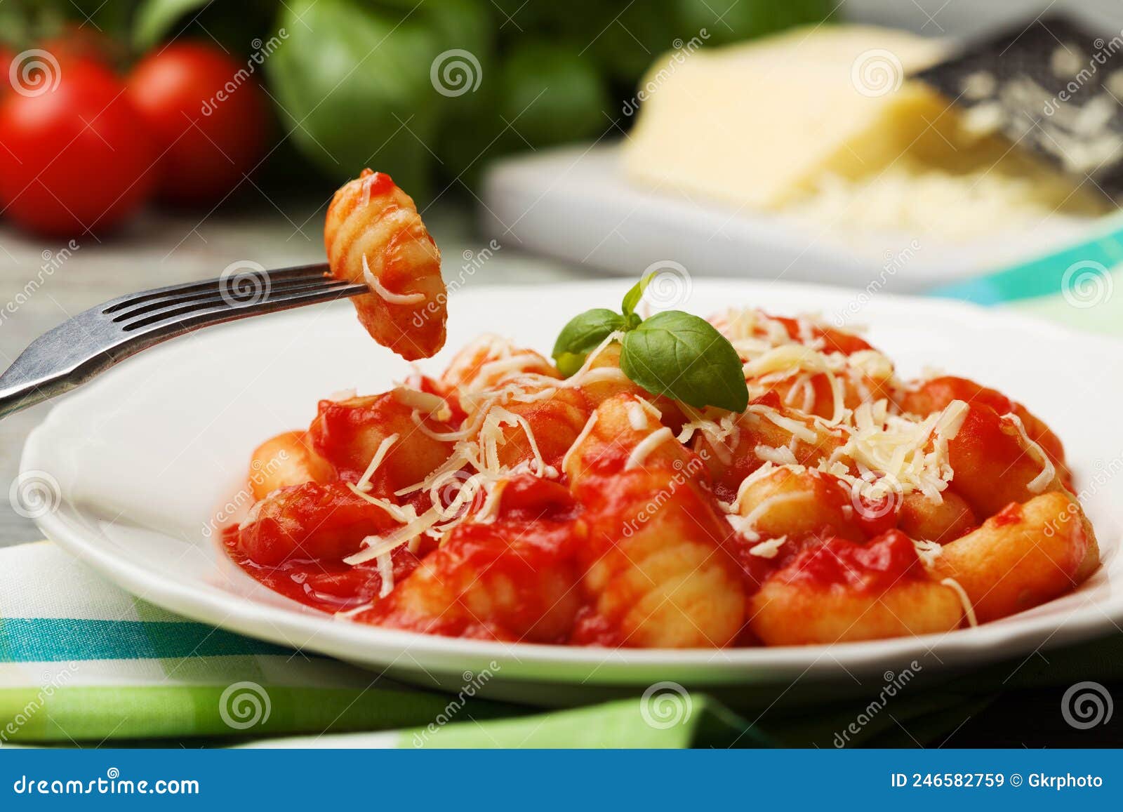 Serving Gnocchi in Tomato Sauce with Cheese Stock Image Image of basil, dinner 246582759